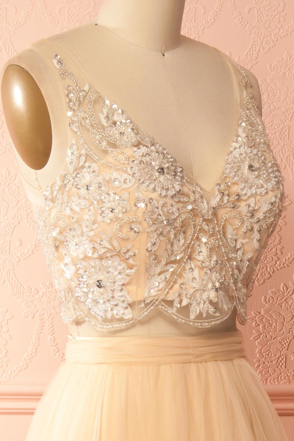 Deepali Champagne Tulle Skirt and Sequined Top Set | Boudoir 1861