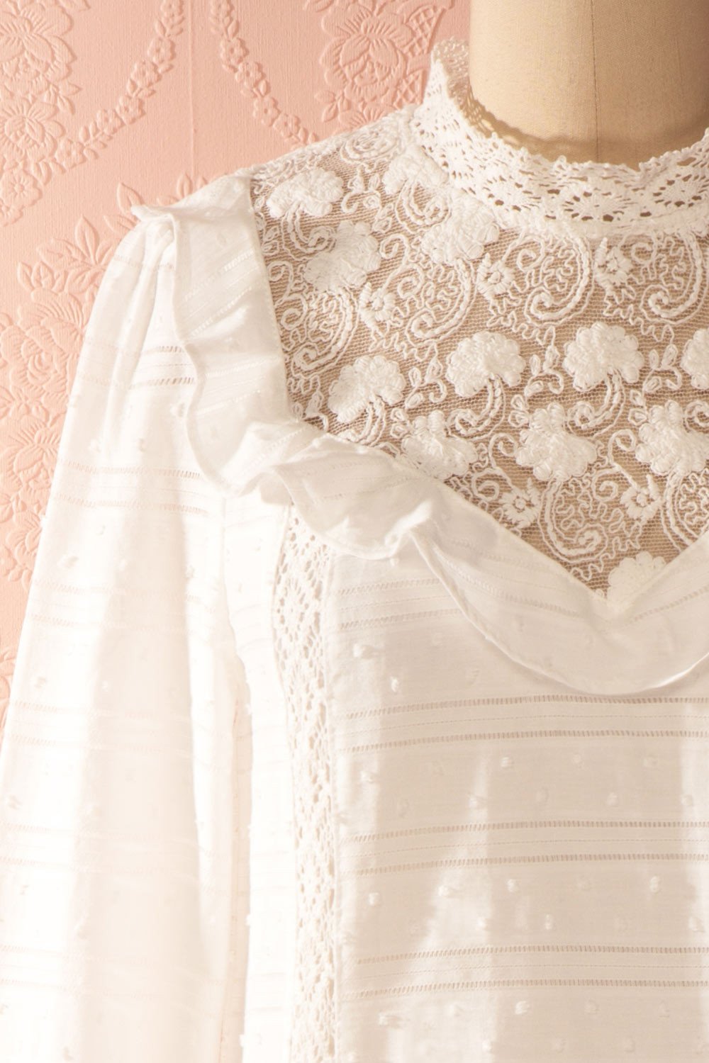Delfica - White plumetis and lace shift dress