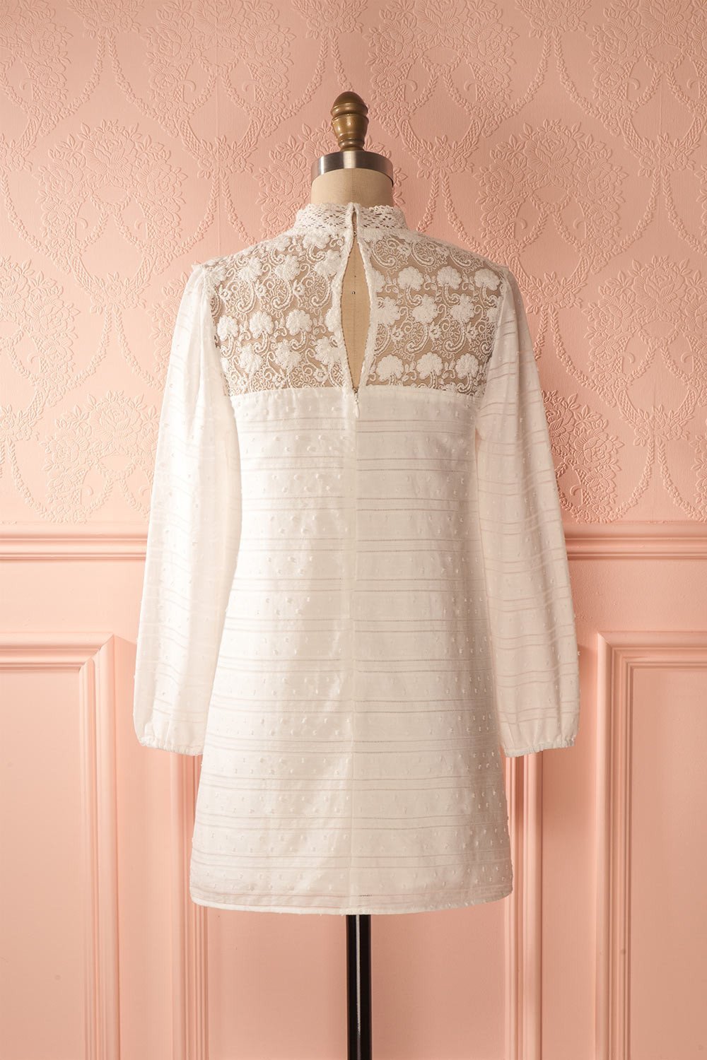 Delfica - White plumetis and lace shift dress