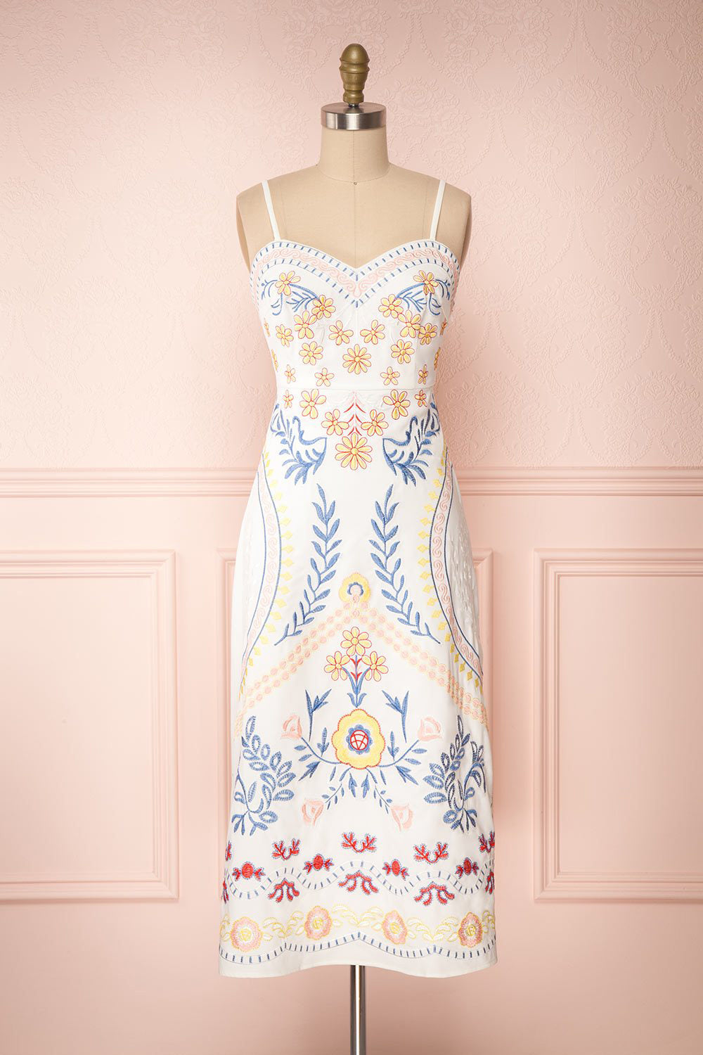 Delfinia White Floral Embroidered Midi Dress | Boutique 1861