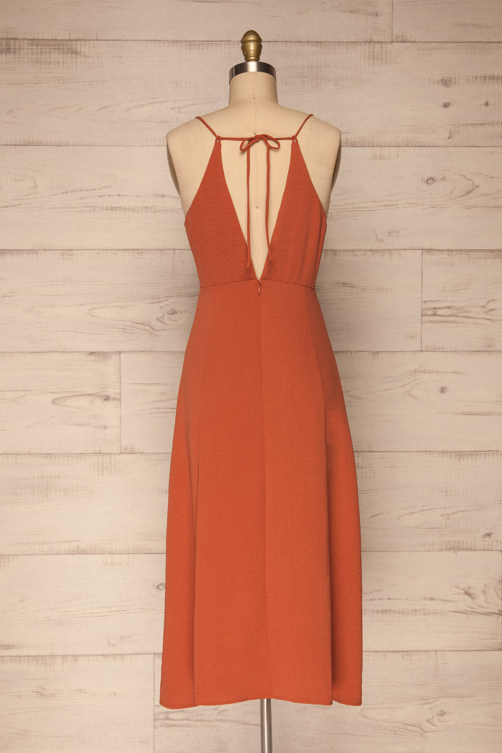 Delphi Clay Rust Orange Midi Dress | La petite garçonne back view