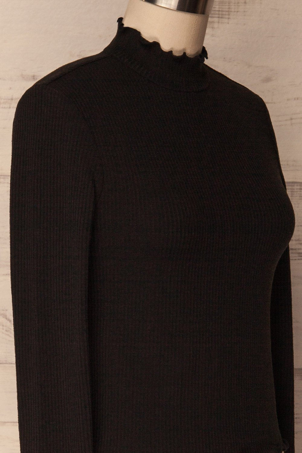 Demir Black Ribbed Crop Top with Mock Neck | La Petite Garçonne 5