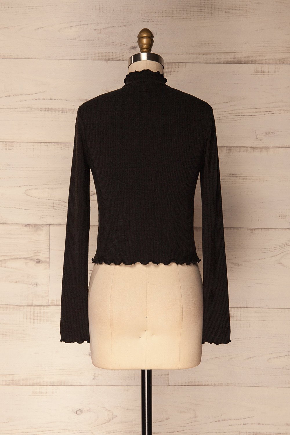 Demir Black Ribbed Crop Top with Mock Neck | La Petite Garçonne 6