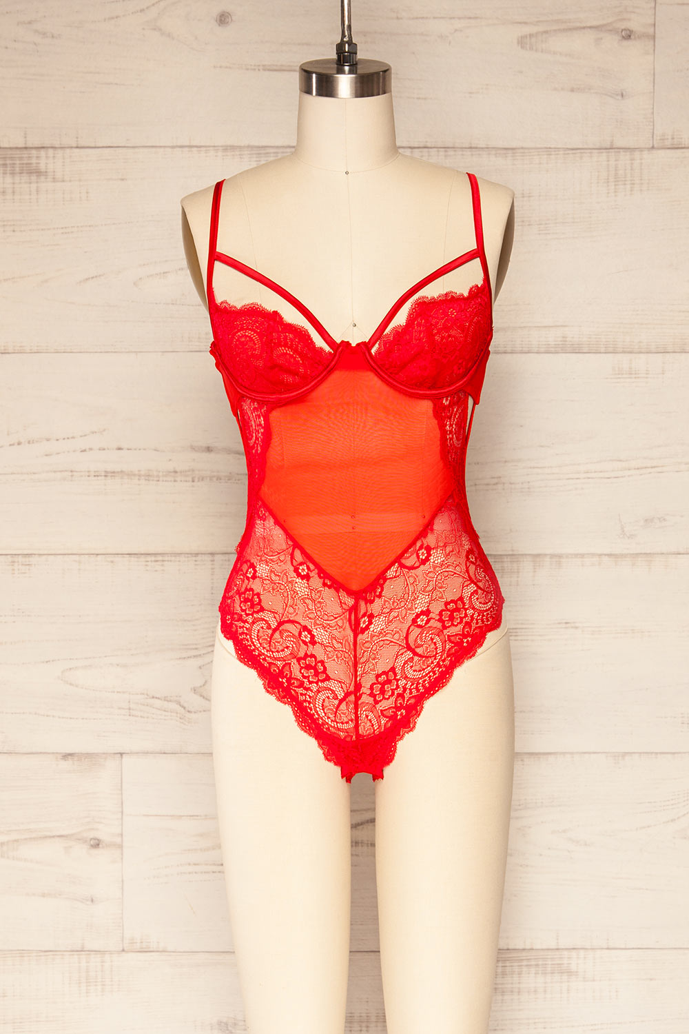 Diamante Red Lace Lingerie Bodysuit | La petite garçonne front view