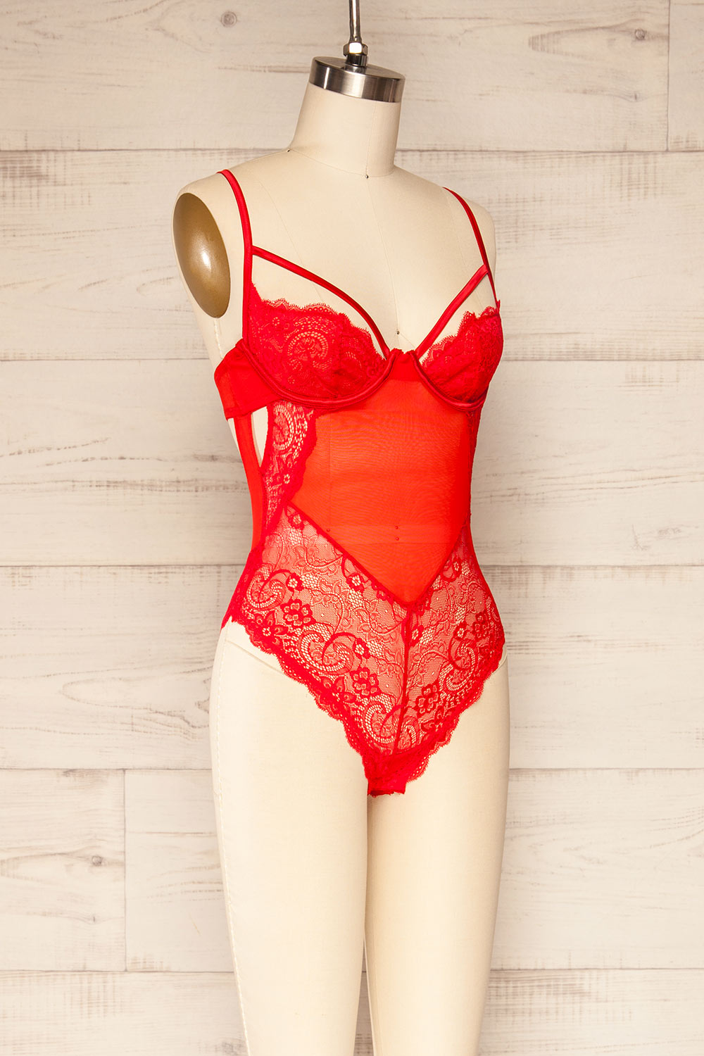Diamante Red Lace Lingerie Bodysuit | La petite garçonne side view