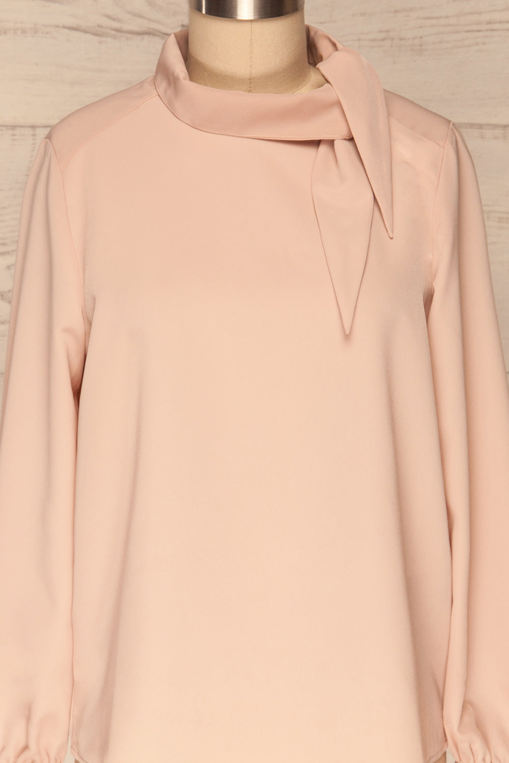 Diekirch Rose Pink Blouse w/ Tied Collar | La Petite Garçonne front close-up
