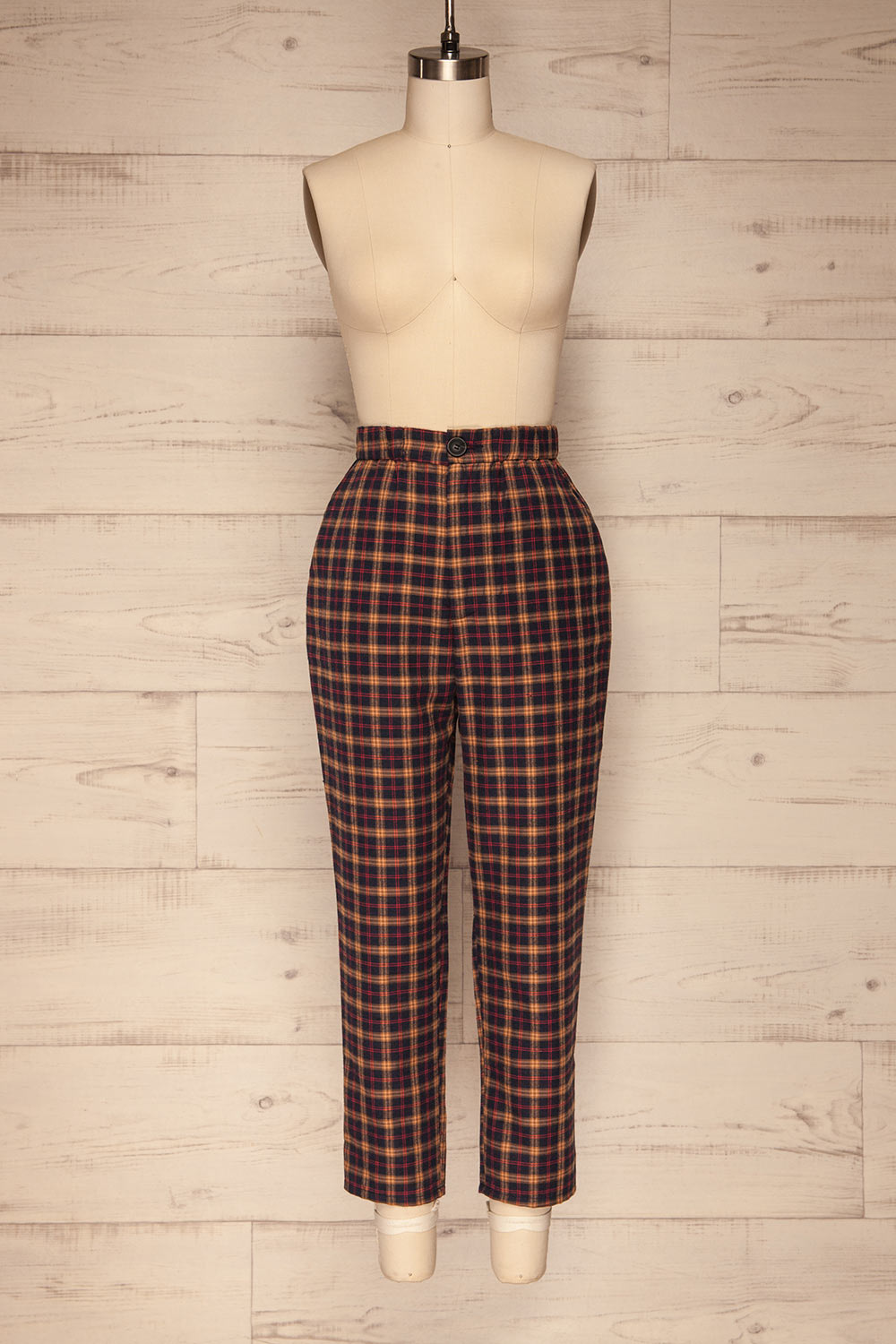 Dobrodzien Navy Blue, Beige & Red Plaid Pants | La Petite Garçonne front view