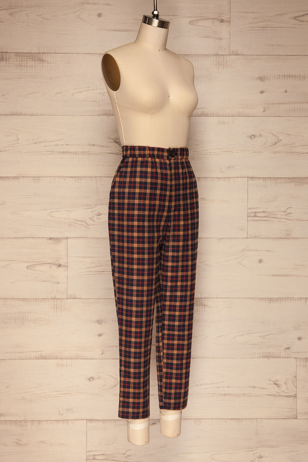 Dobrodzien Navy Blue, Beige & Red Plaid Pants | La Petite Garçonne side view