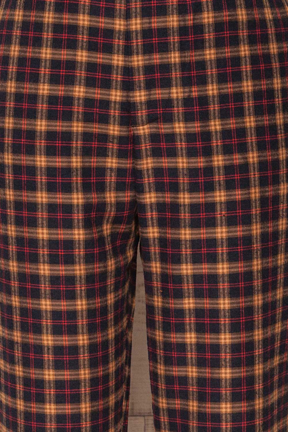 Dobrodzien Navy Blue, Beige & Red Plaid Pants | La Petite Garçonne fabric detail