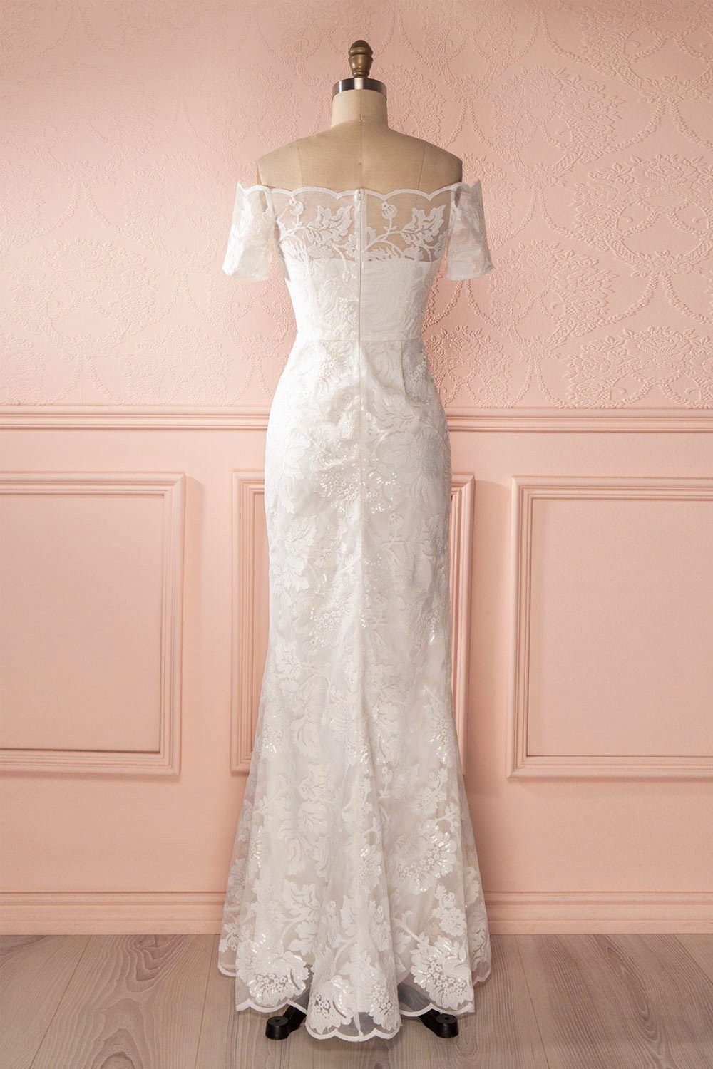 Dolenda - White sequined lace fitted gown