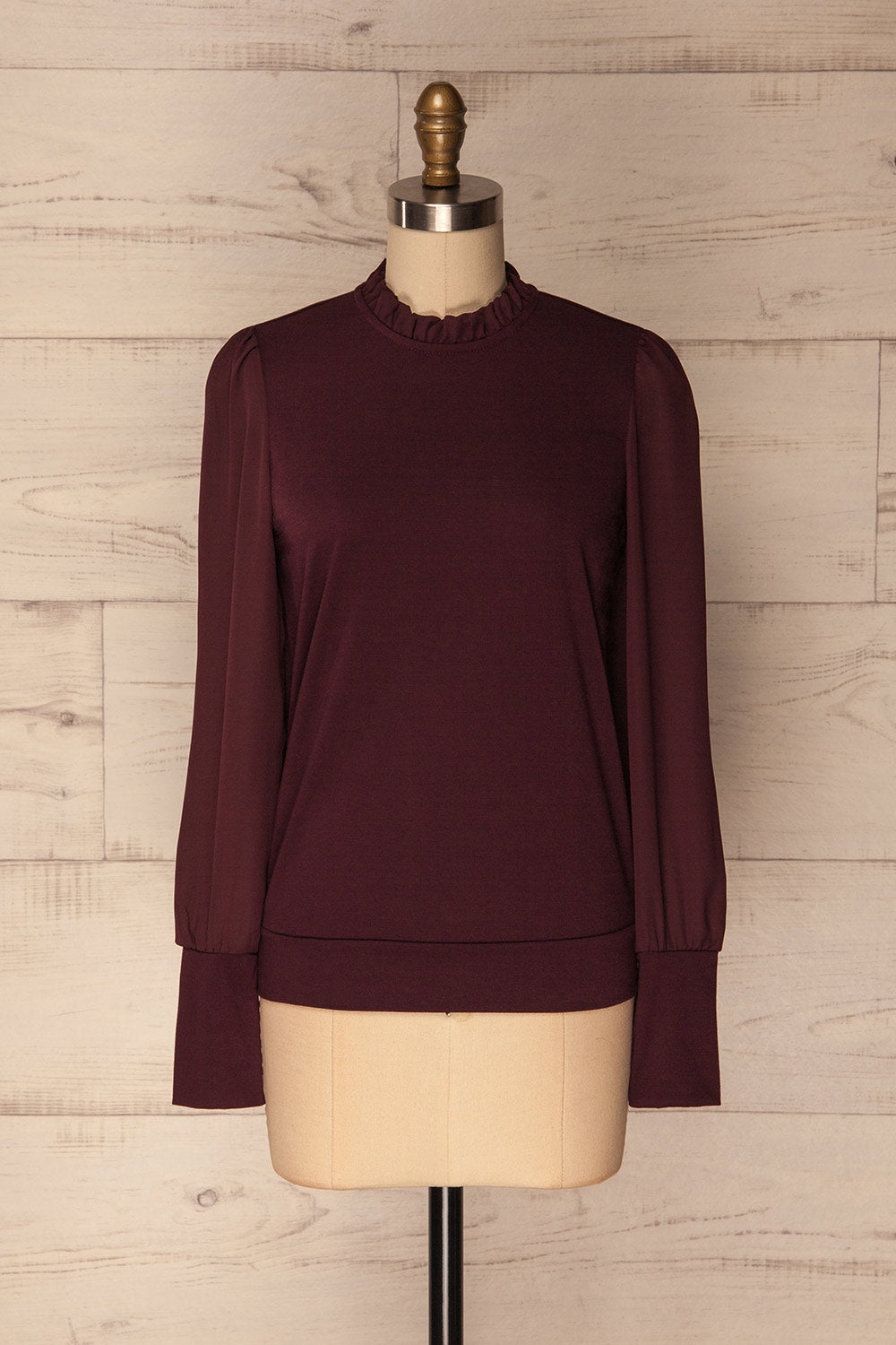 Dolmoy Burgundy Puff Sleeved Blouse with Ruffles | La Petite Garçonne 1