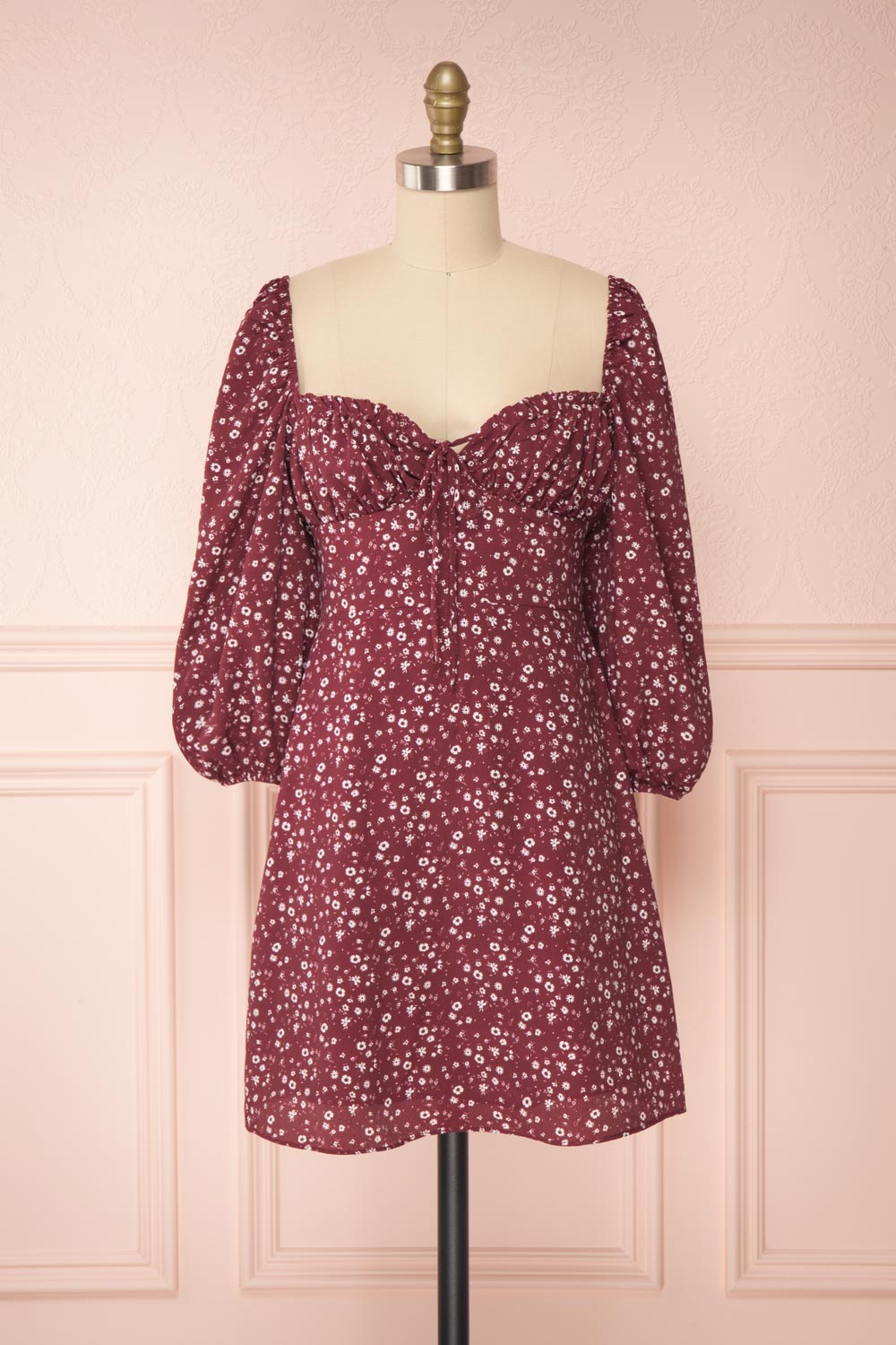 Donnie Burgundy Short Floral Dress | Boutique 1861 front view