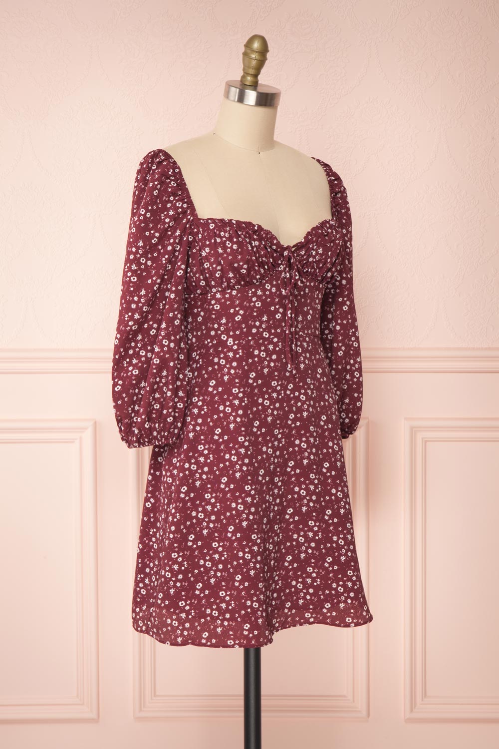 Donnie Burgundy Short Floral Dress | Boutique 1861 side view