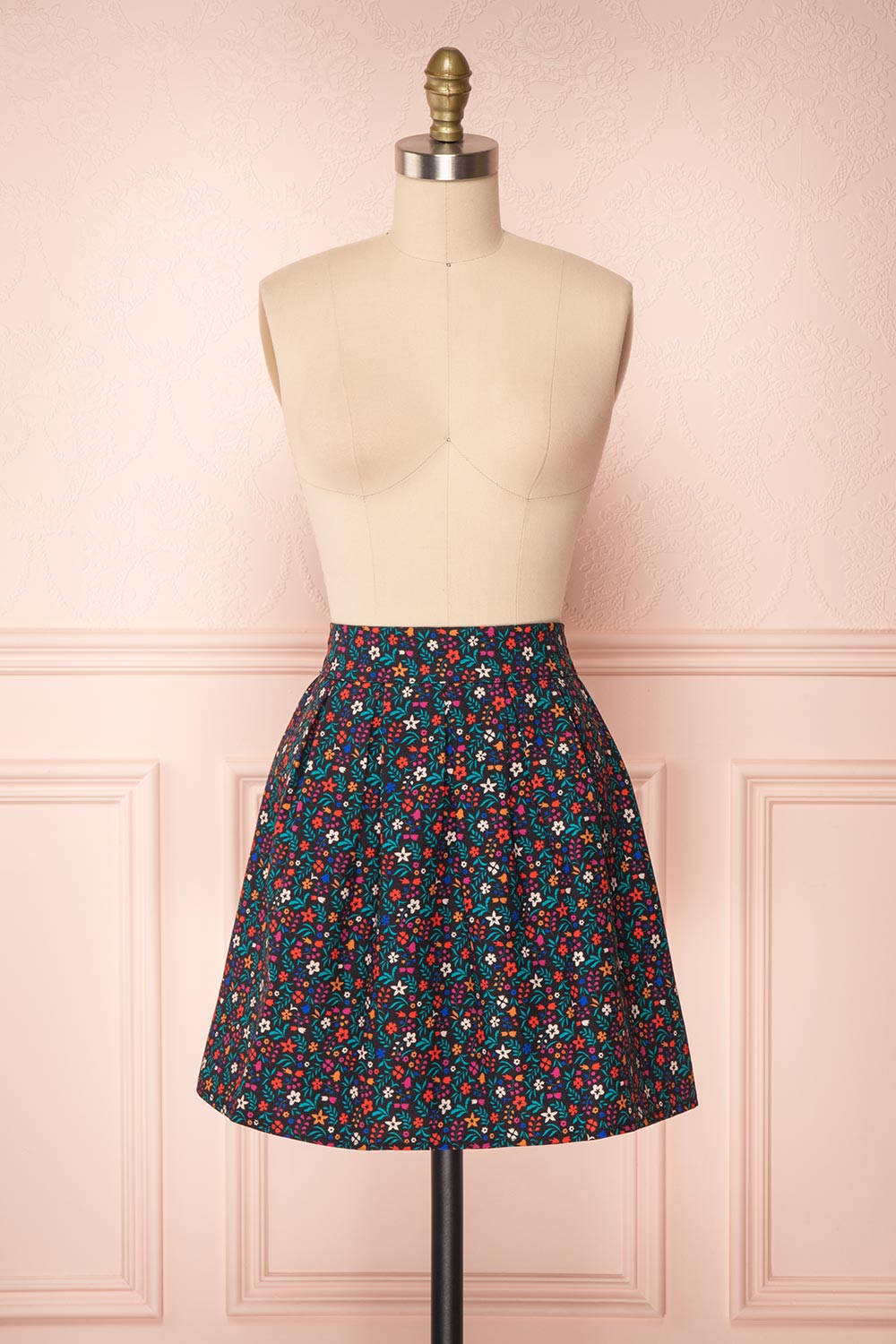 Dorit Black Floral Pleated Mini Skirt | Boutique 1861 front view