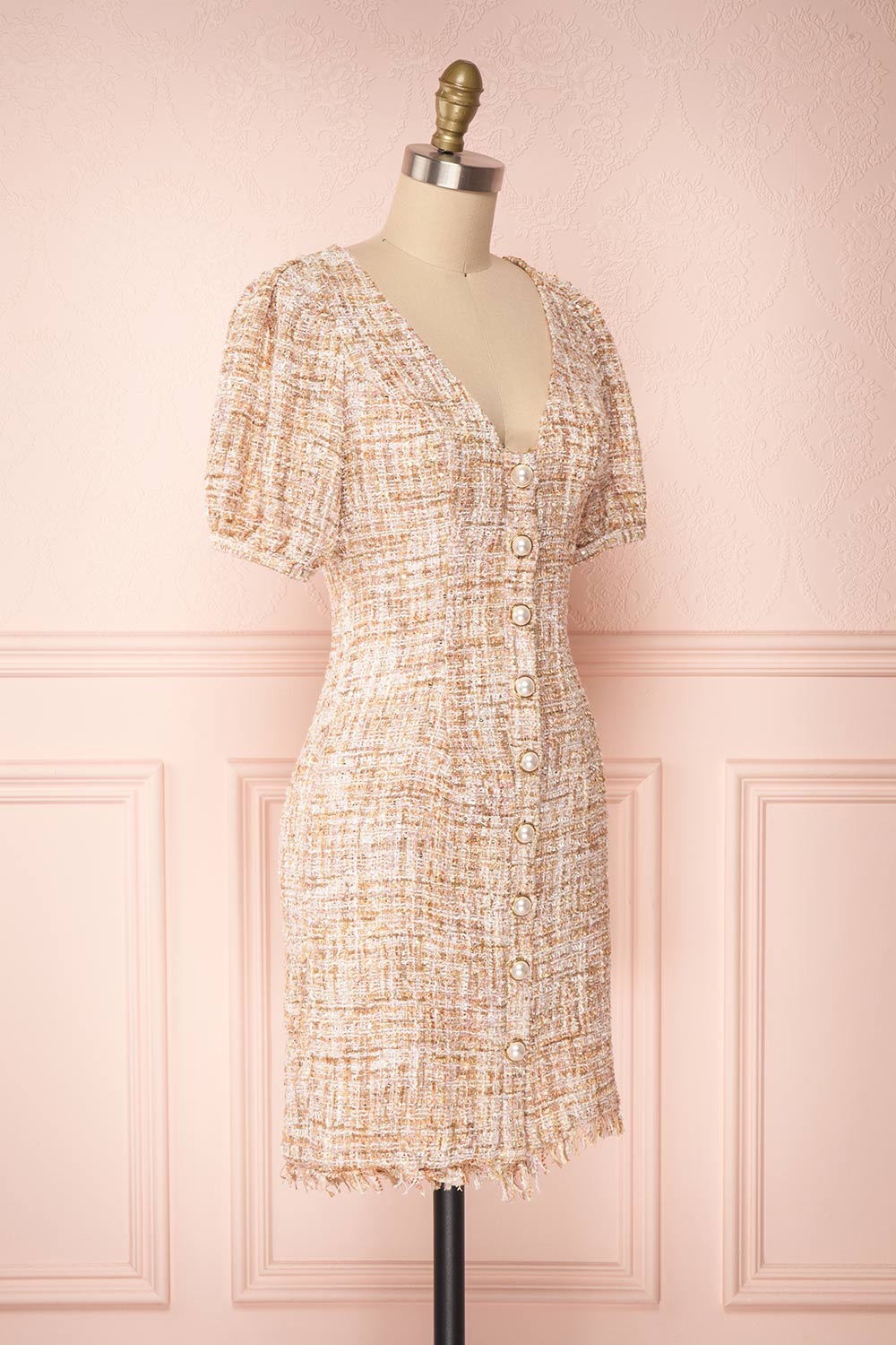 Dorothea Beige & Gold Tweed Dress | Robe Ajustée | Boutique 1861 side view