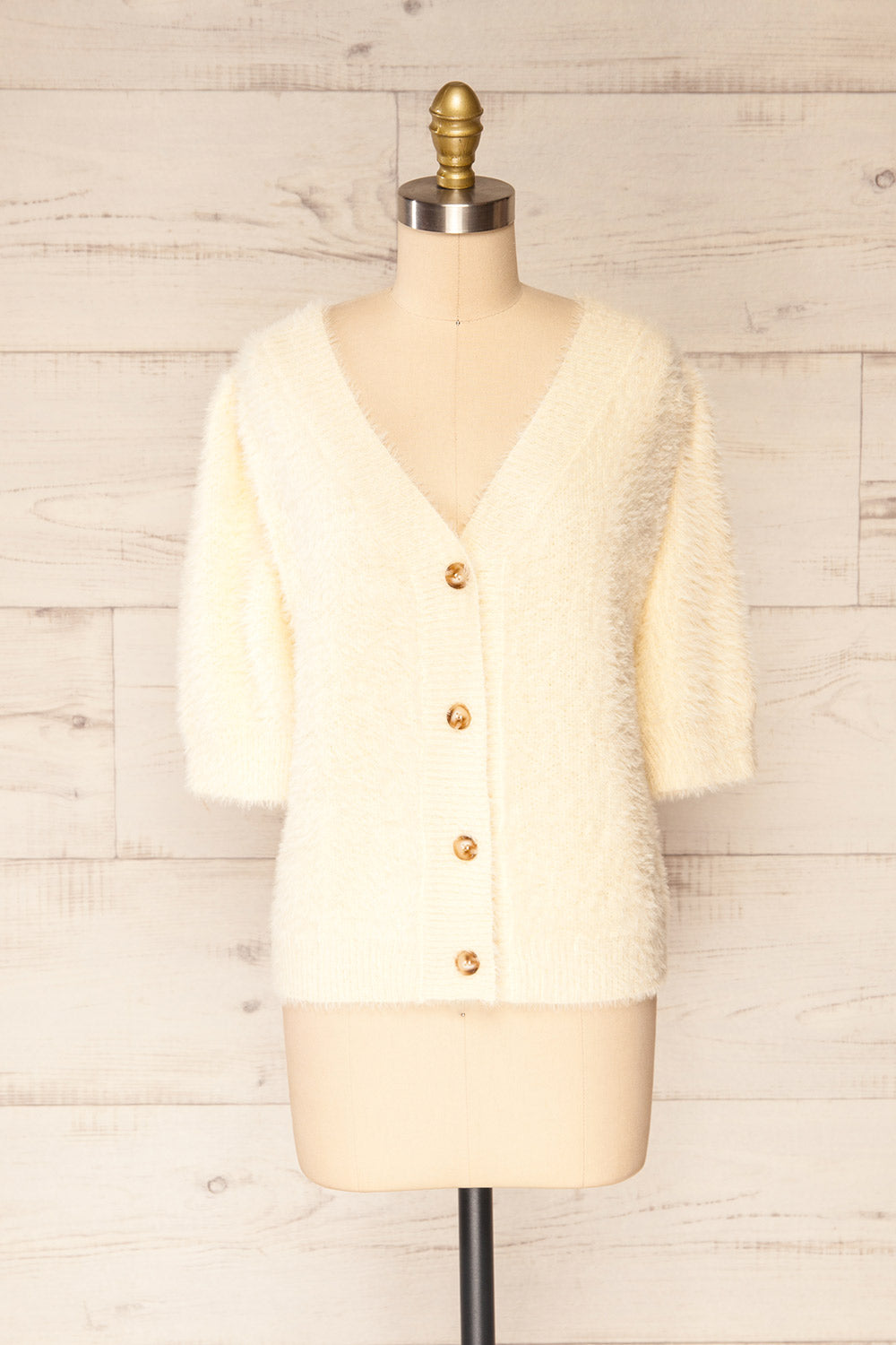Douai Cream Buttoned Fuzzy Cardigan | La petite garçonne front view
