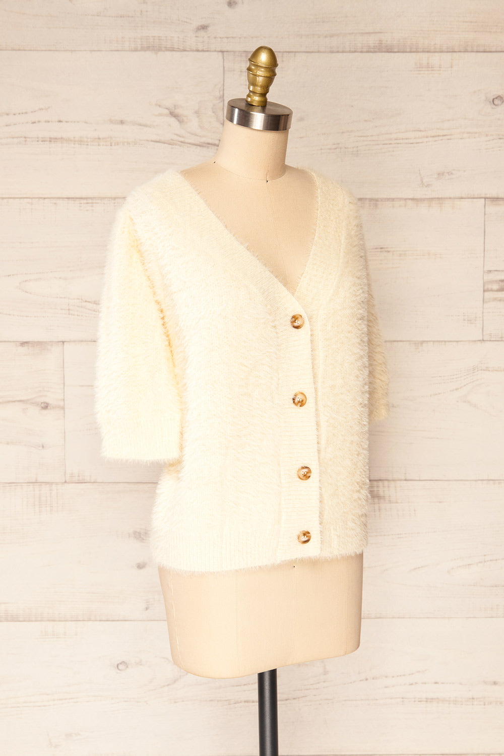 Douai Cream Buttoned Fuzzy Cardigan | La petite garçonne side view
