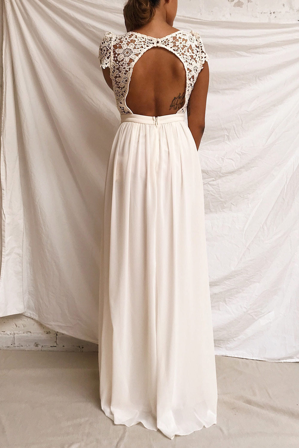 Adalia Cream Lace Bodice Maxi Bridal Gown | Boutique 1861 model back