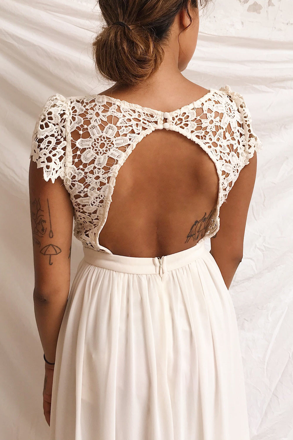 Adalia Cream Lace Bodice Maxi Bridal Gown | Boutique 1861 on model