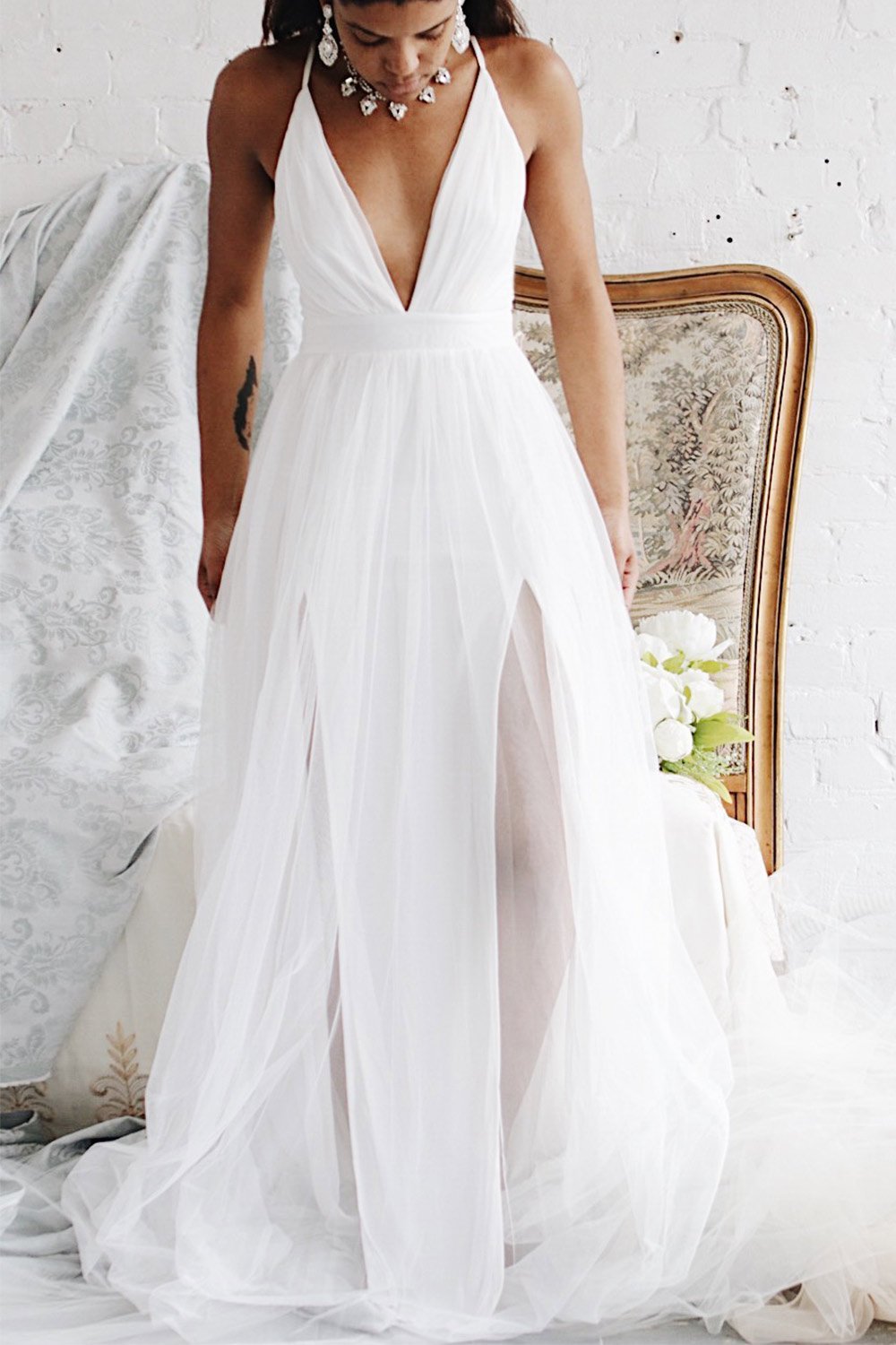 Aliki Day White Mesh Maxi Dress | Boudoir 1861 on model