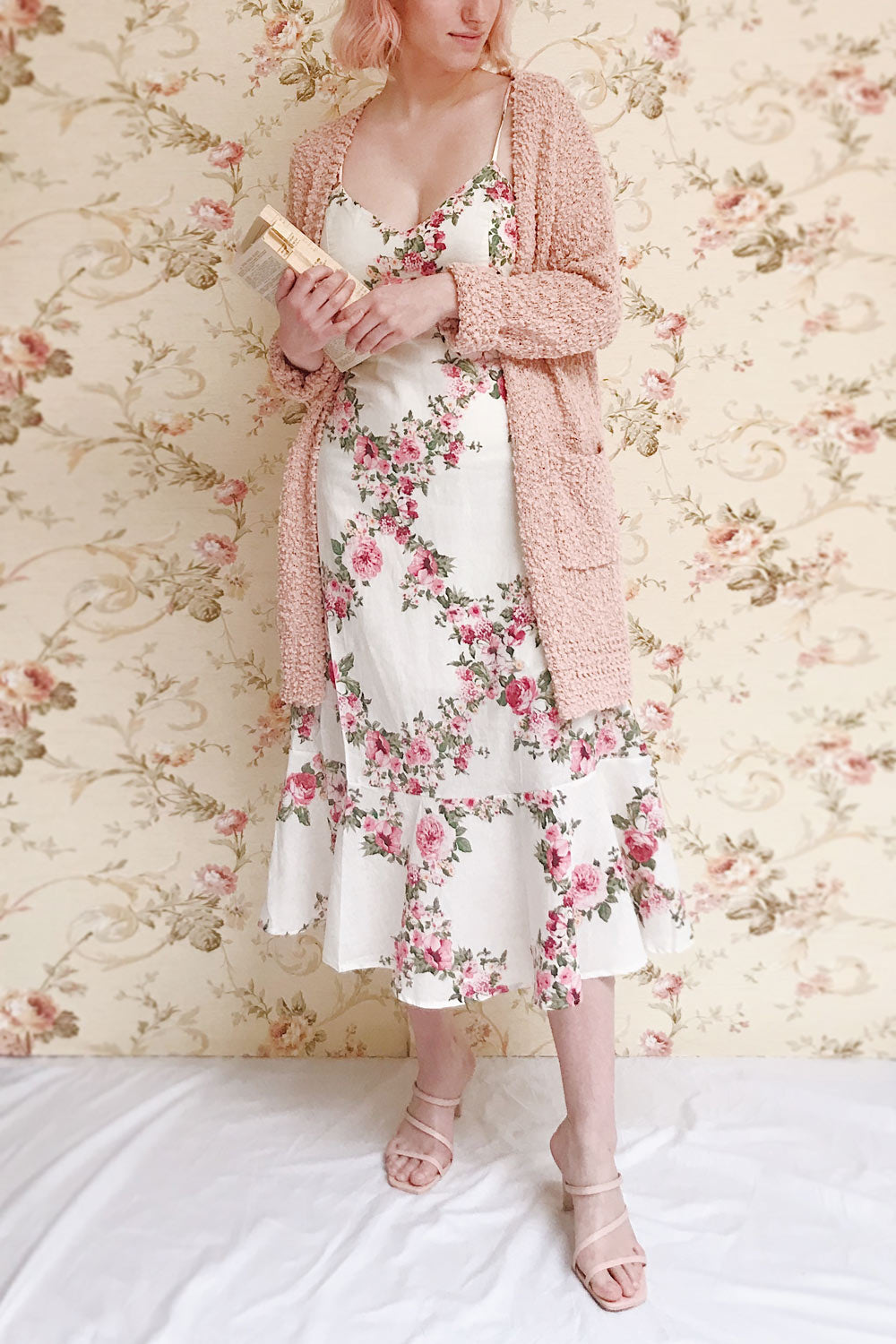 Aegle Blush Pink Long Fuzzy Knitted Cardigan | Boutique 1861