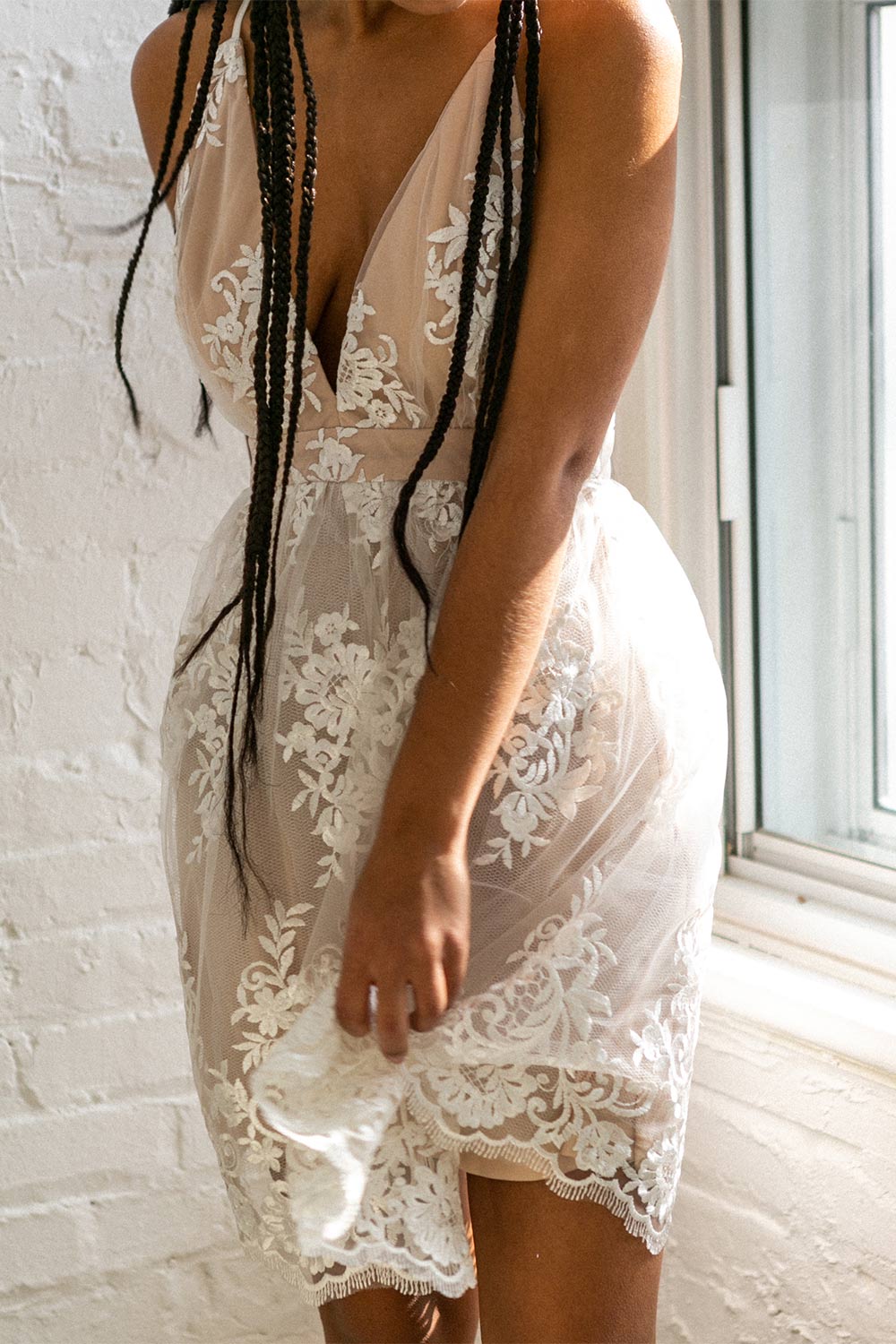 Dinora Ivory | Beige Short A-Line Floral Dress