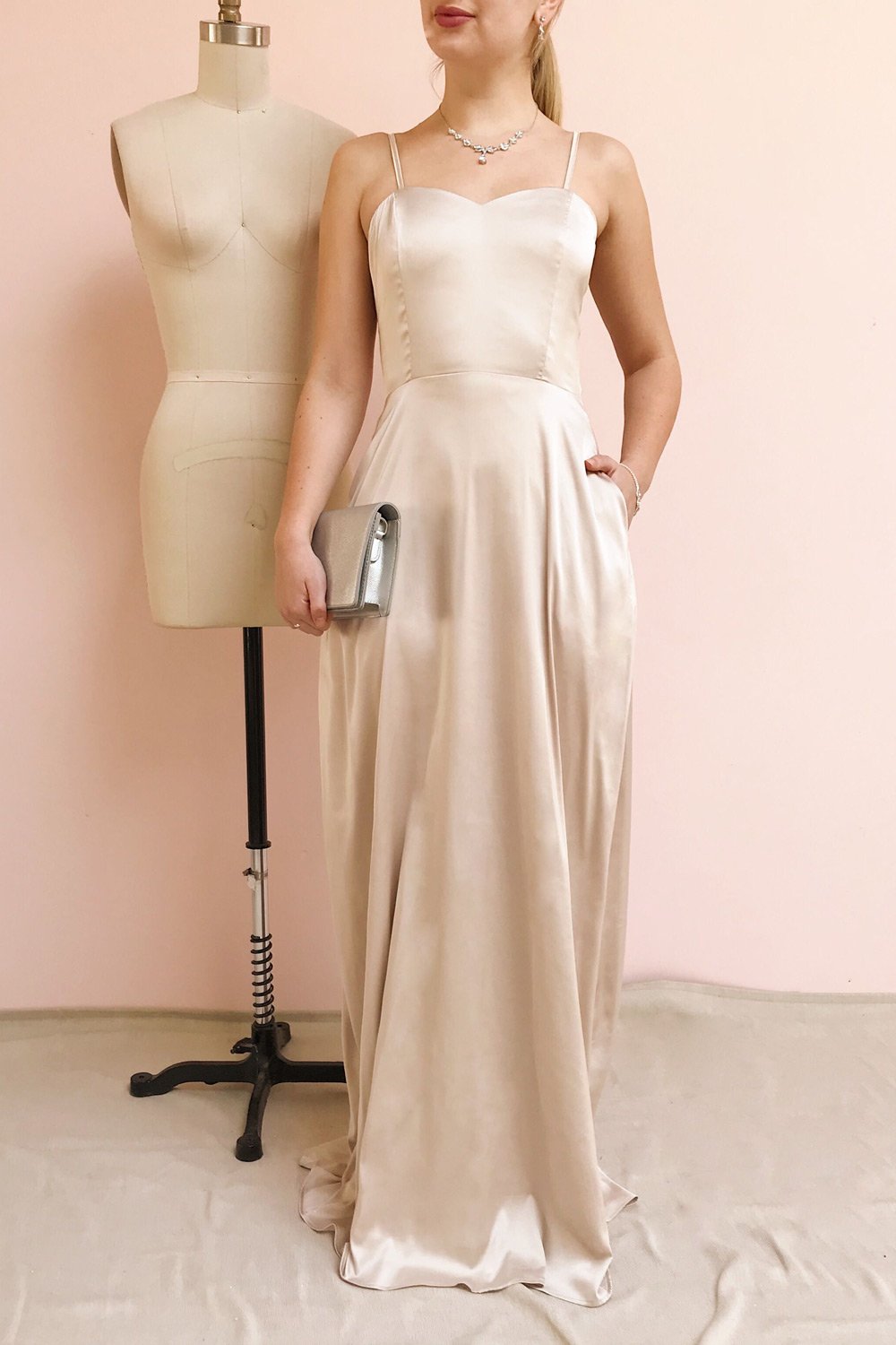 Hellee Green Silky Maxi Dress | Boudoir 1861 on model