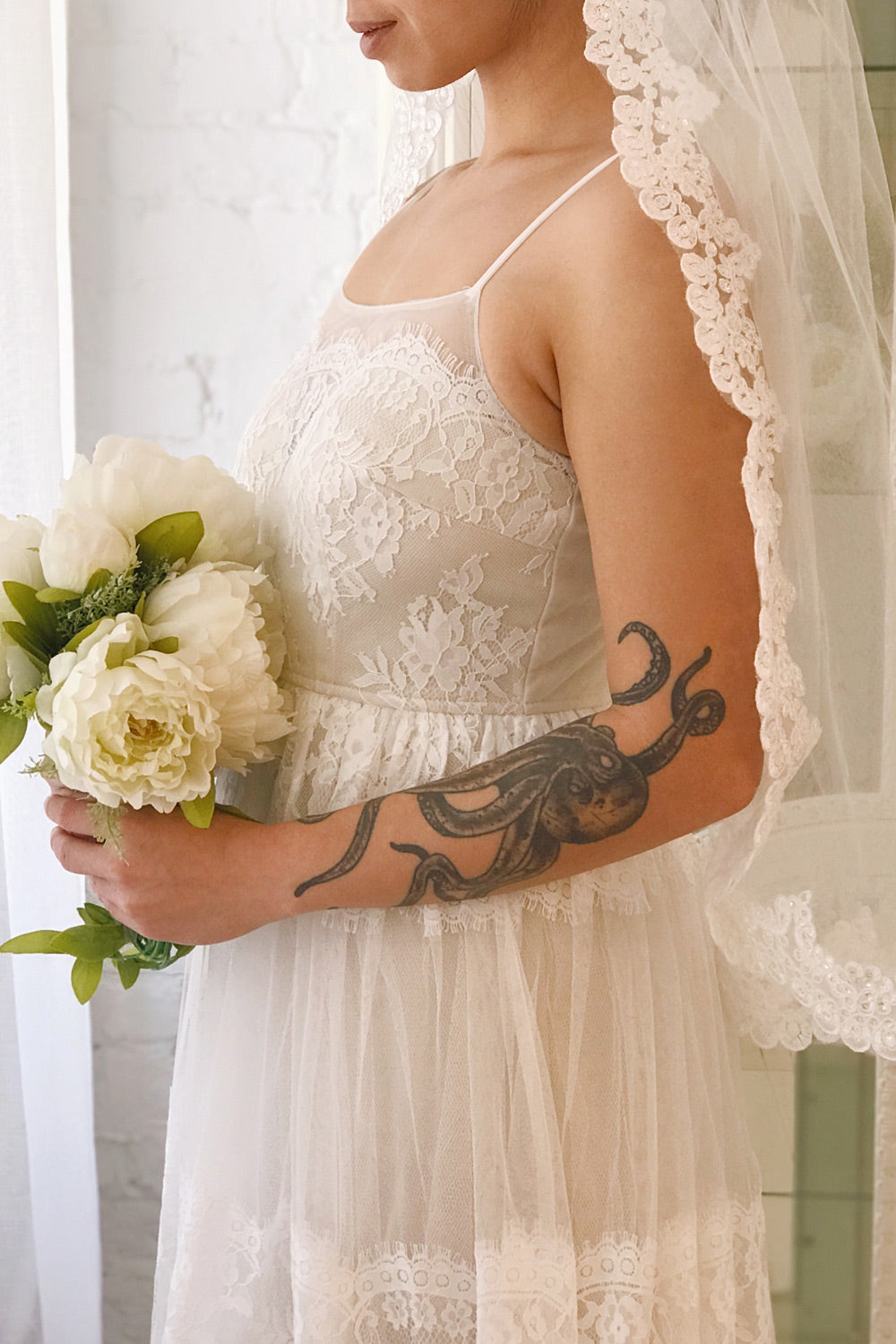 Henwen Ivory White Tulle Maxi Dress | Boudoir 1861 model side
