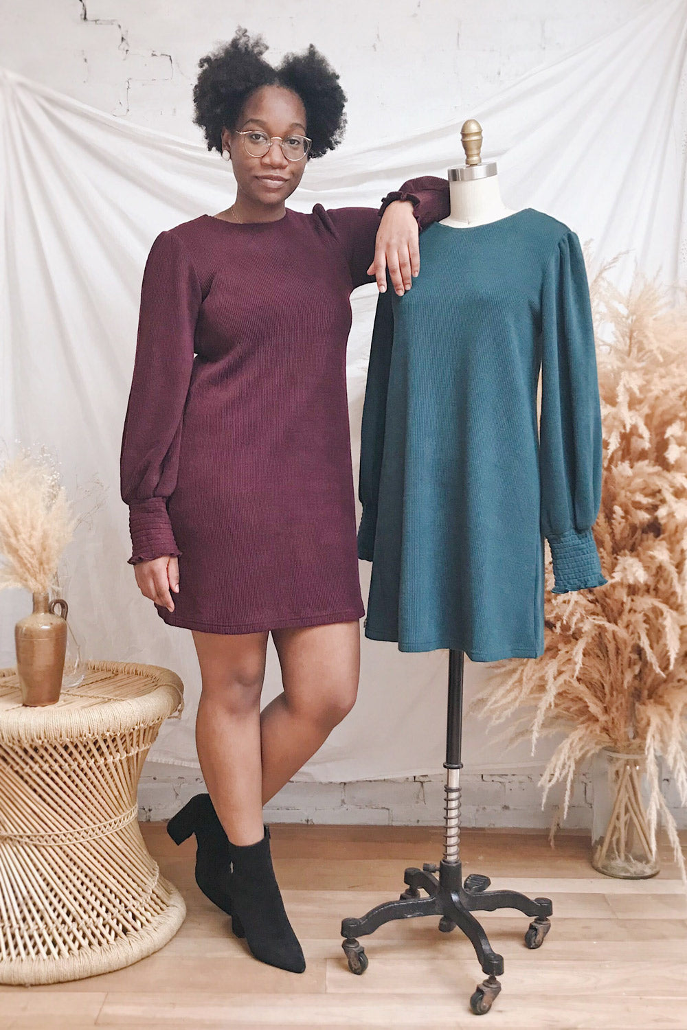 Jaen Burgundy Ribbed Long Sleeve Dress | La petite garçonne