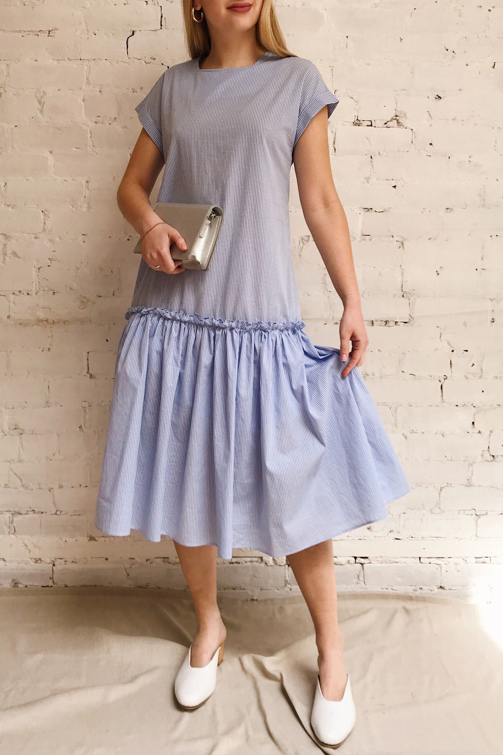 Kolobrzeg White & Blue Plaid Dress | La petite garçonne model look