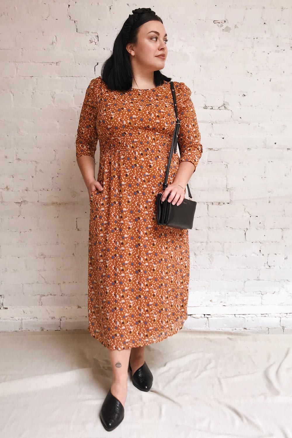Kyrylo Ochre Floral Midi Dress | Boutique 1861 model look