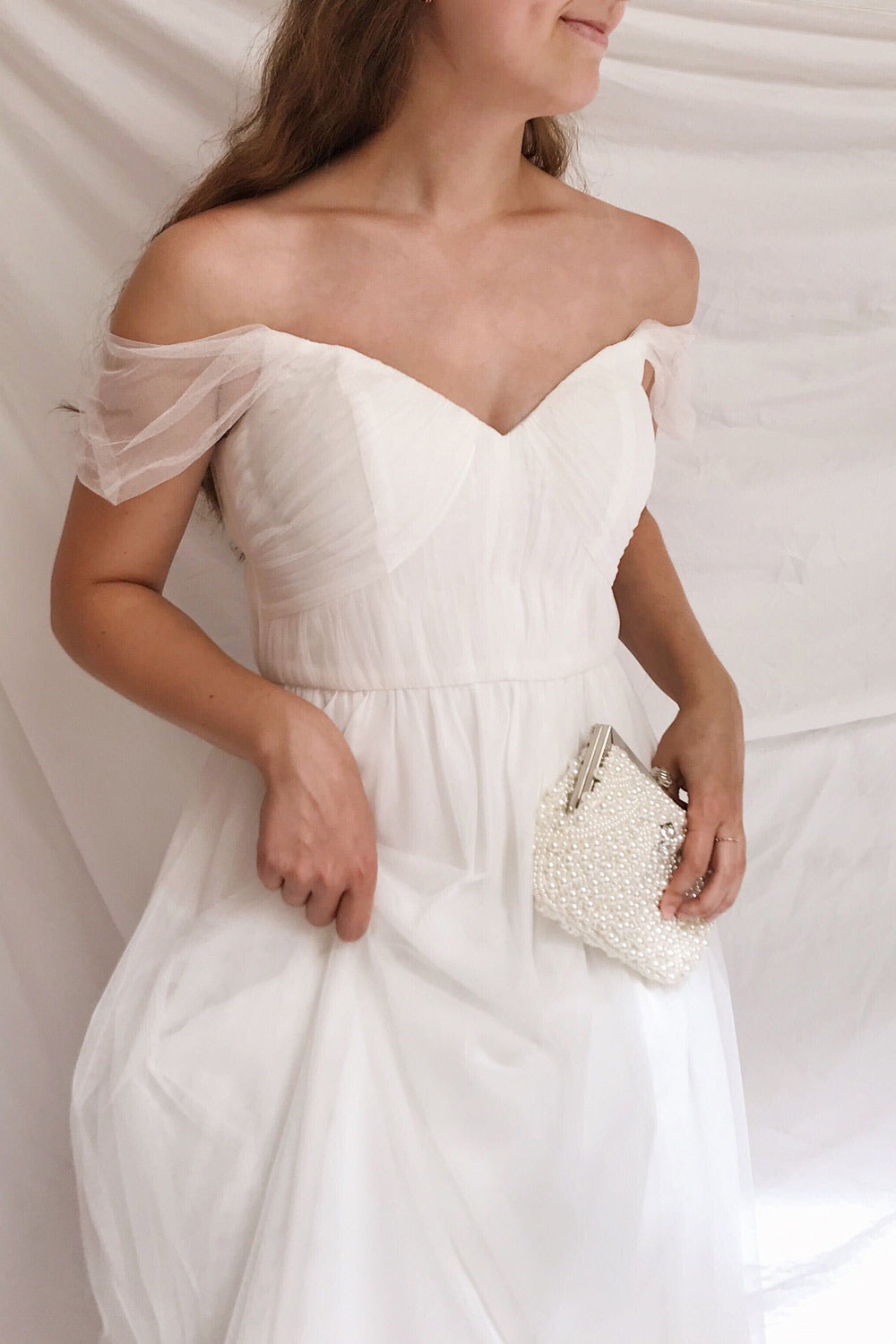 Odette White Midi Tulle Dress | Boudoir 1861 on model