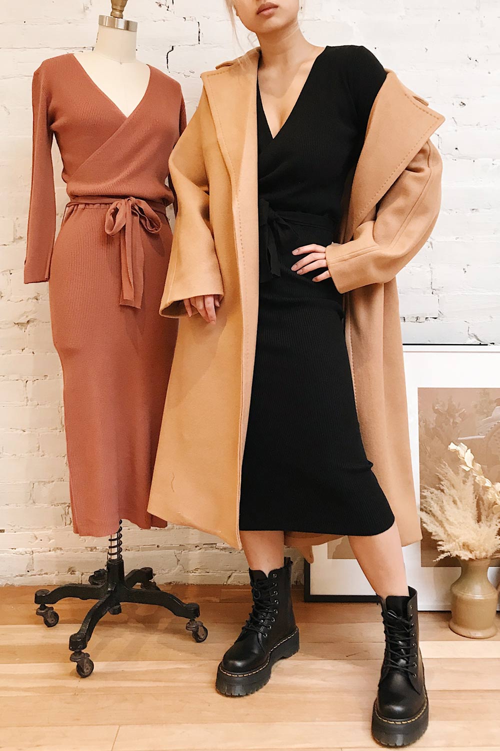 Pirot Pink Long Sleeve Wrap Midi Dress | La petite garçonne model