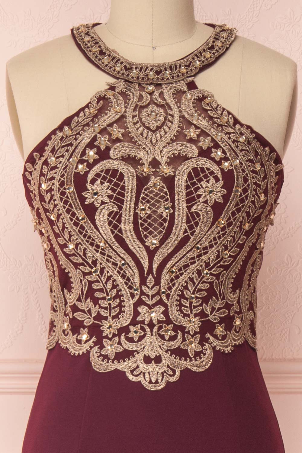 Dunia Burgundy | Burgundy Halter Gown