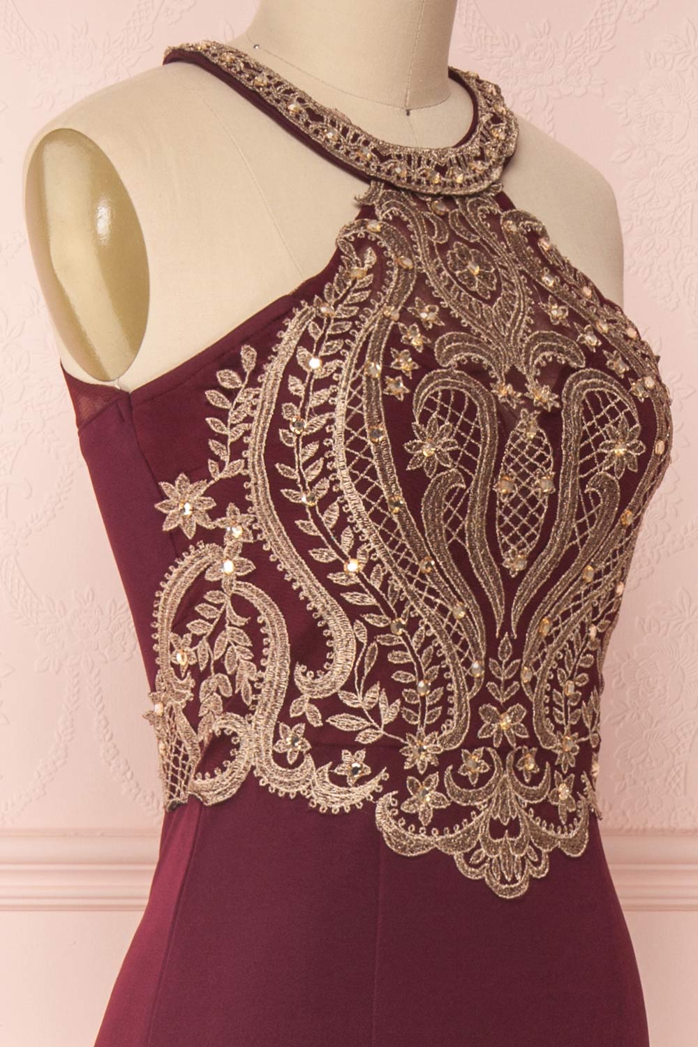 Dunia Burgundy | Burgundy Halter Gown