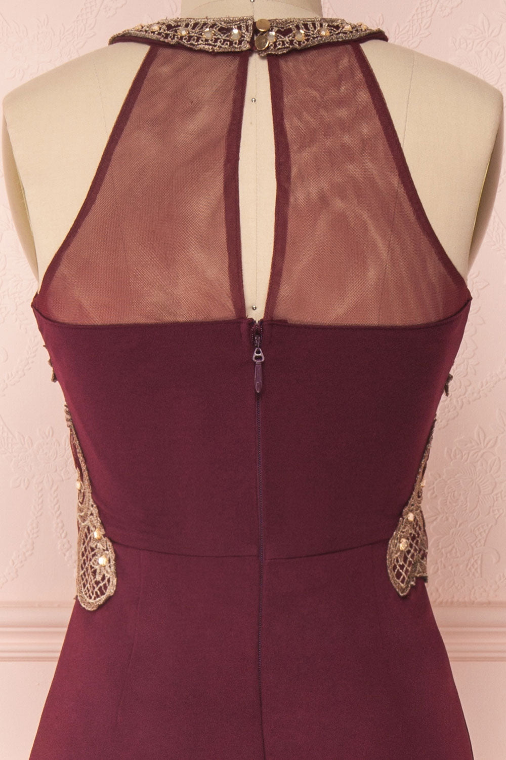 Dunia Burgundy | Burgundy Halter Gown