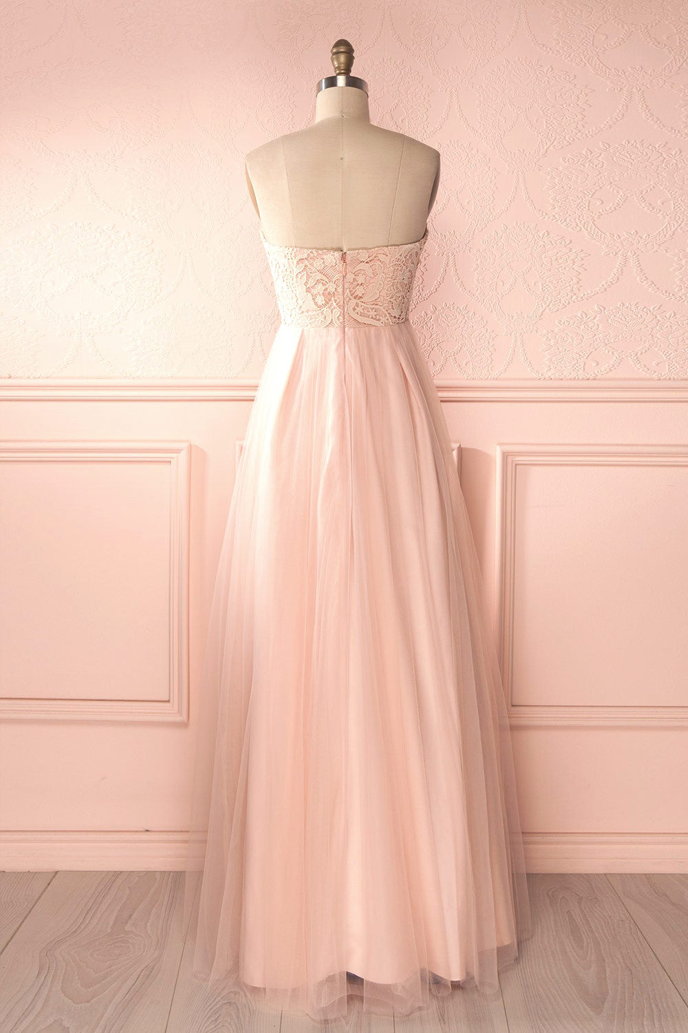 Edris Blush maxi tulle dress with lace top | Boudoir 1861 back view