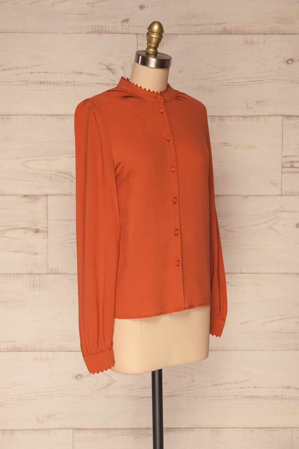 Egaleo Rust Orange Button-Up Blouse | La petite garçonne side view