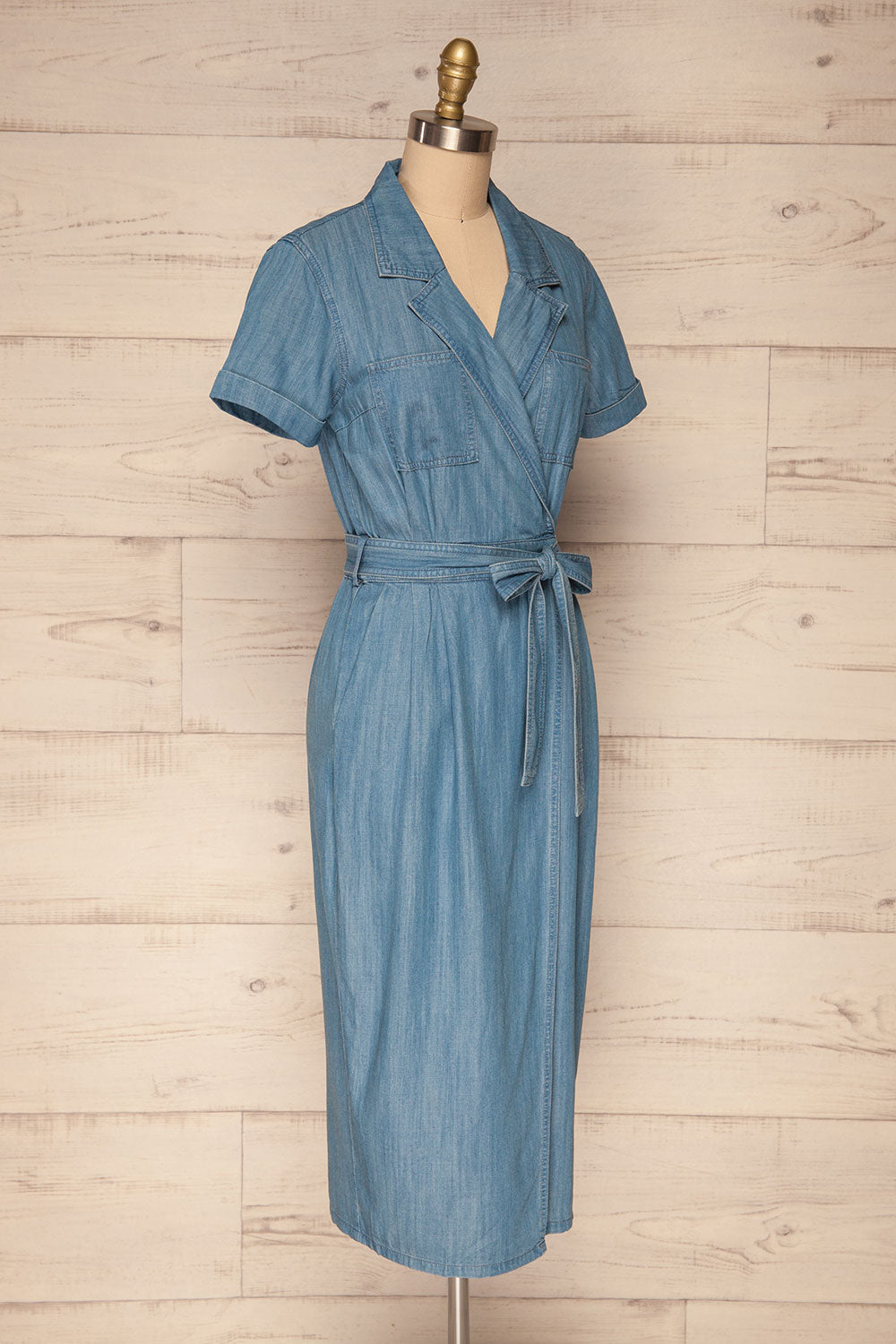 Eggkleiva Light Blue Denim Midi Wrap Dress | La Petite Garçonne side view