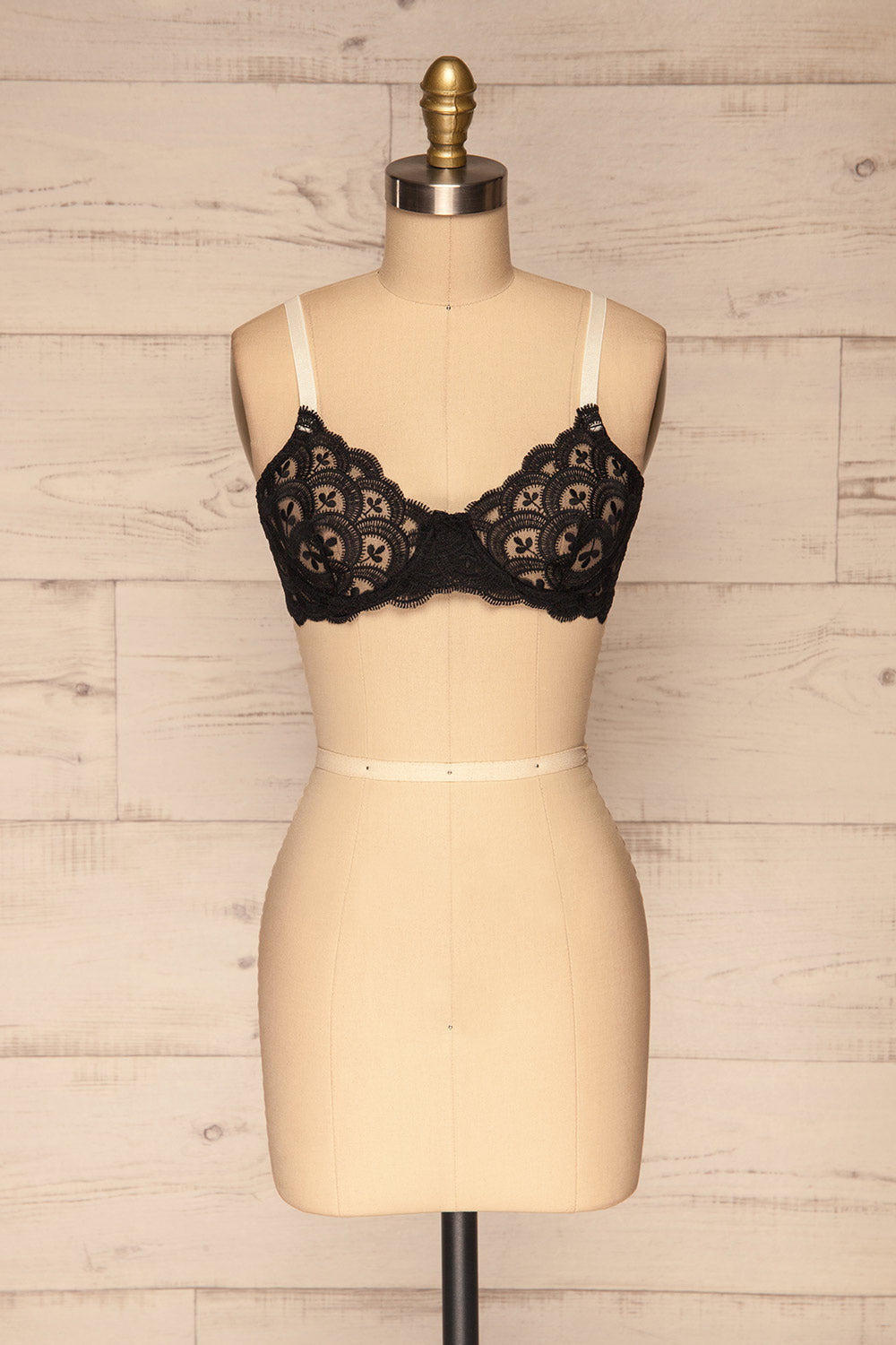 Egner Black Floral Lace Bra White Straps | La petite garçonne front view