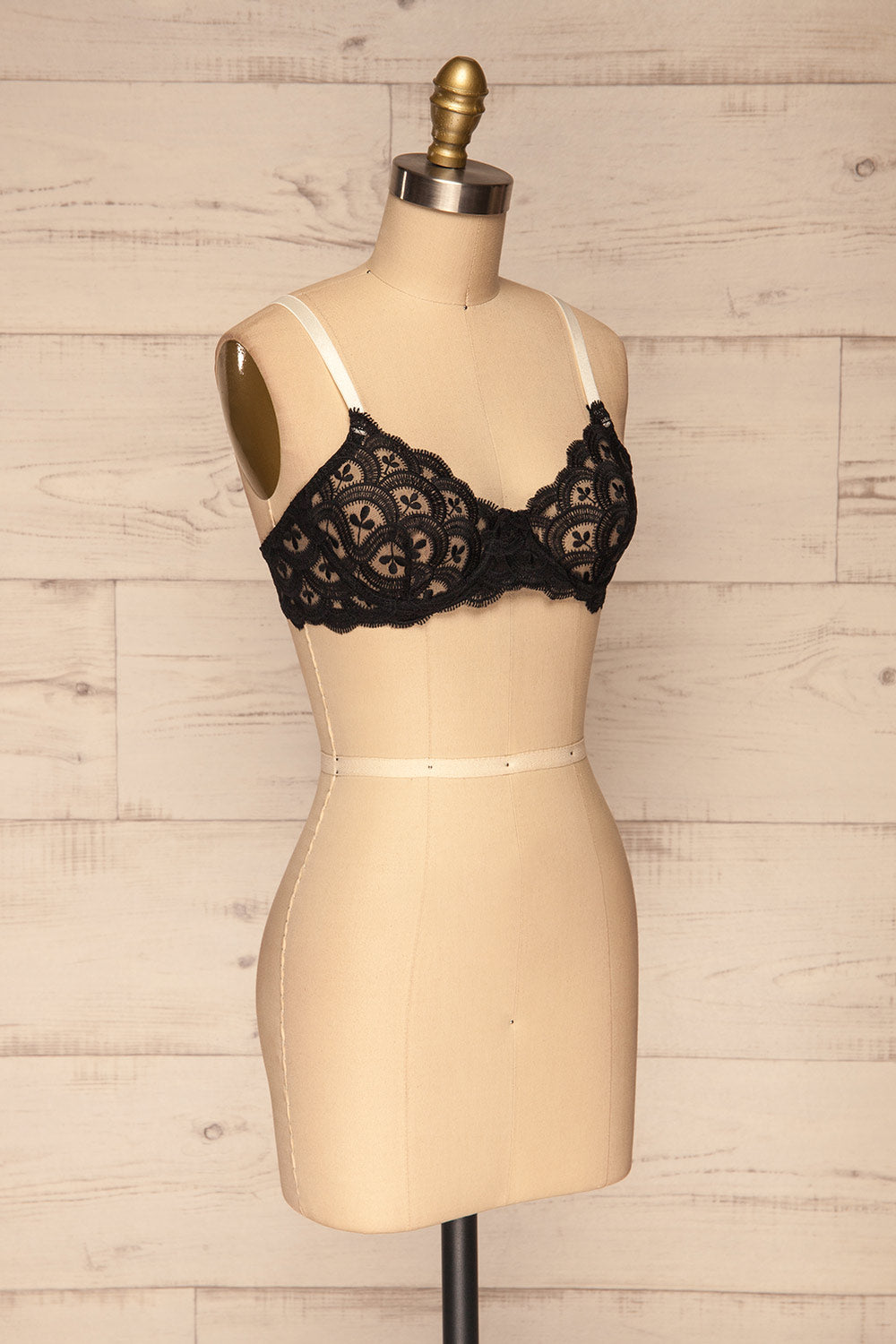 Egner Black Floral Lace Bra White Straps | La petite garçonne side view