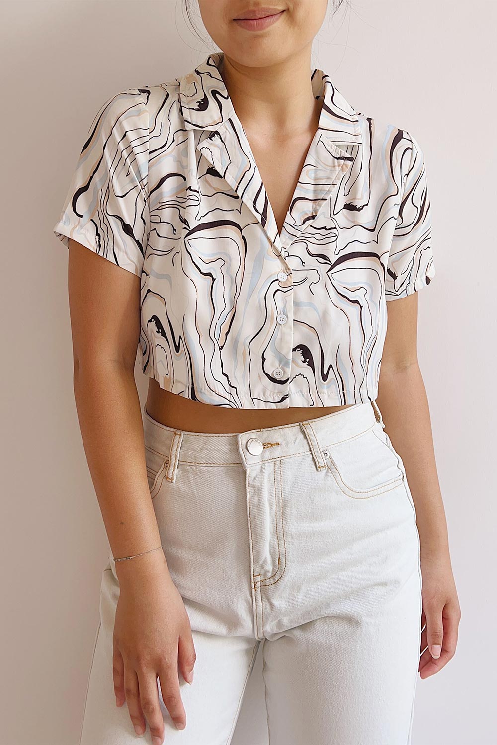 Eidesvaagen Marbled Cropped Top | La petite garçonne on model