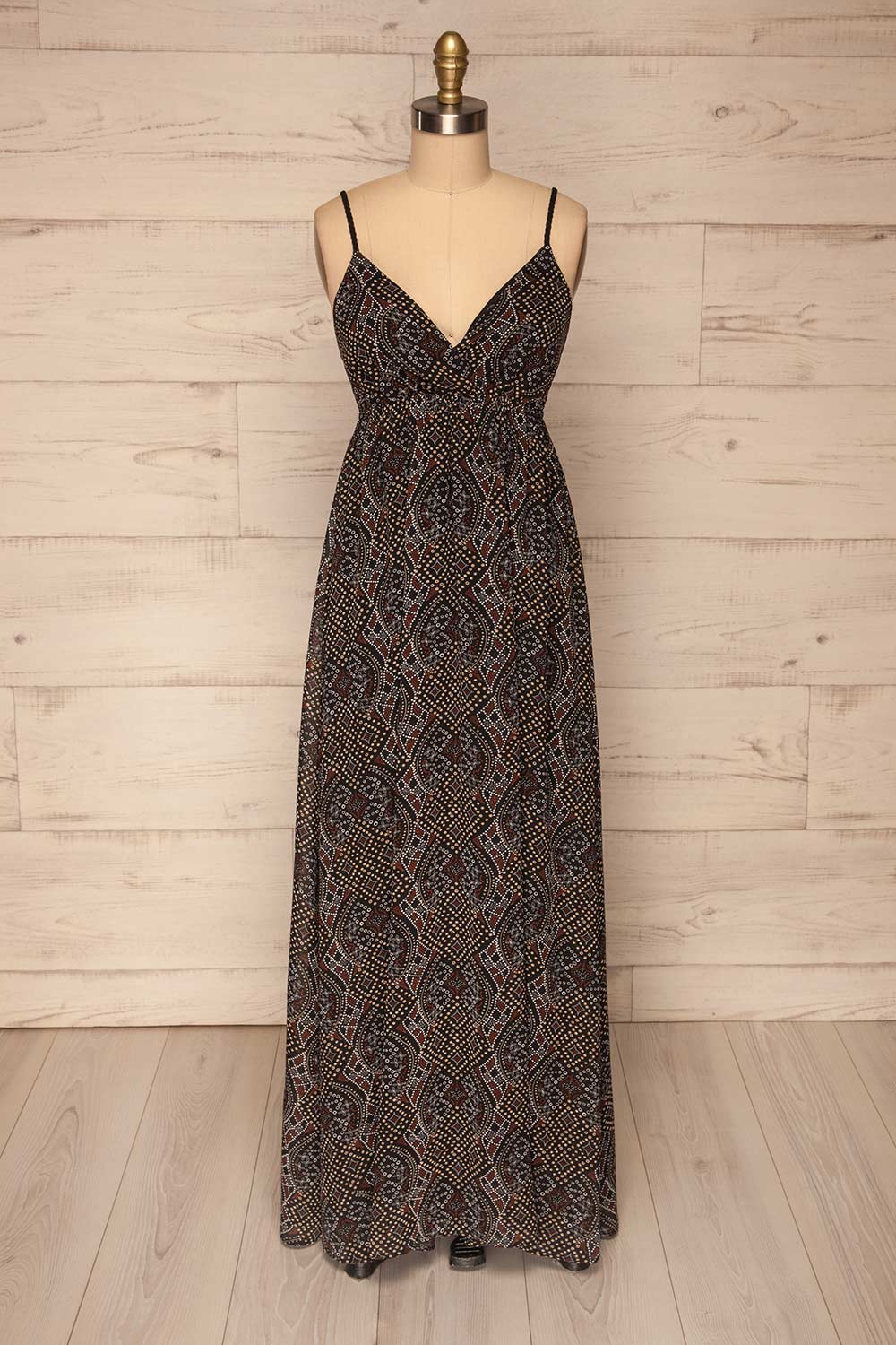 Eidsoyra Black & Pattern Maxi Summer Dress | La petite garçonne front view