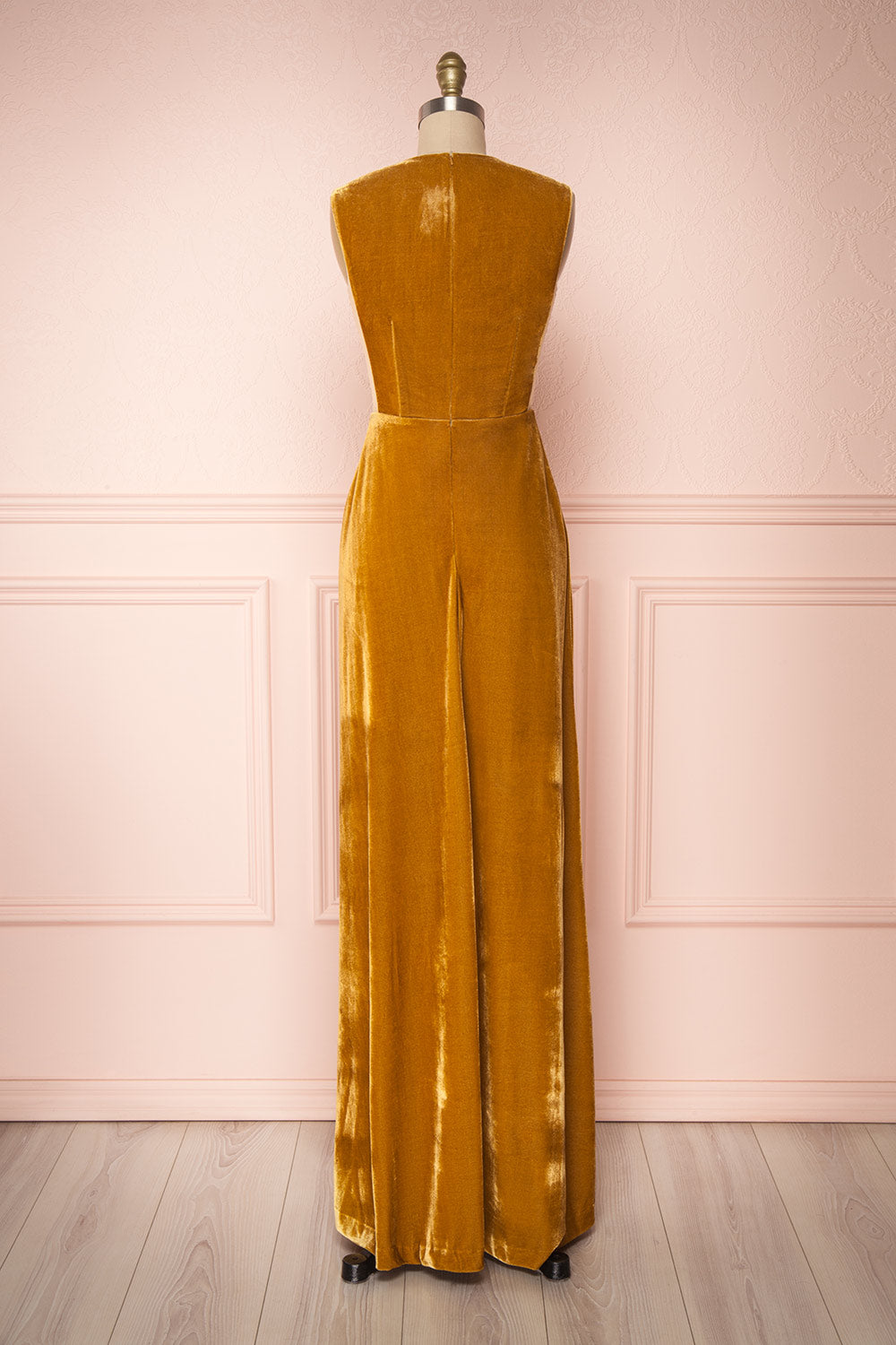 Eileen Mustard Yellow Velvet A-Line Gown | Boutique 1861 back view