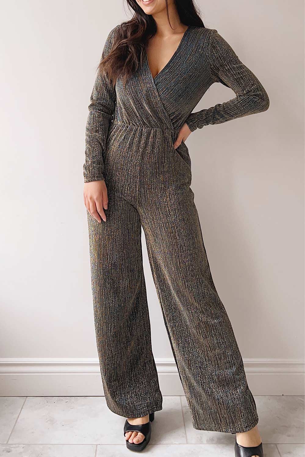 Ejido Wide-Leg Metallic Jumpsuit | La petite garçonne on model