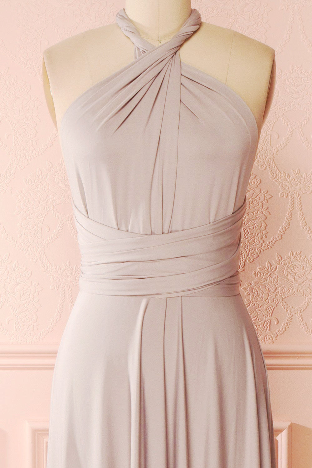 Elatia Lune Gray Convertible Infinity Dress | Boudoir 1861 halter close-up