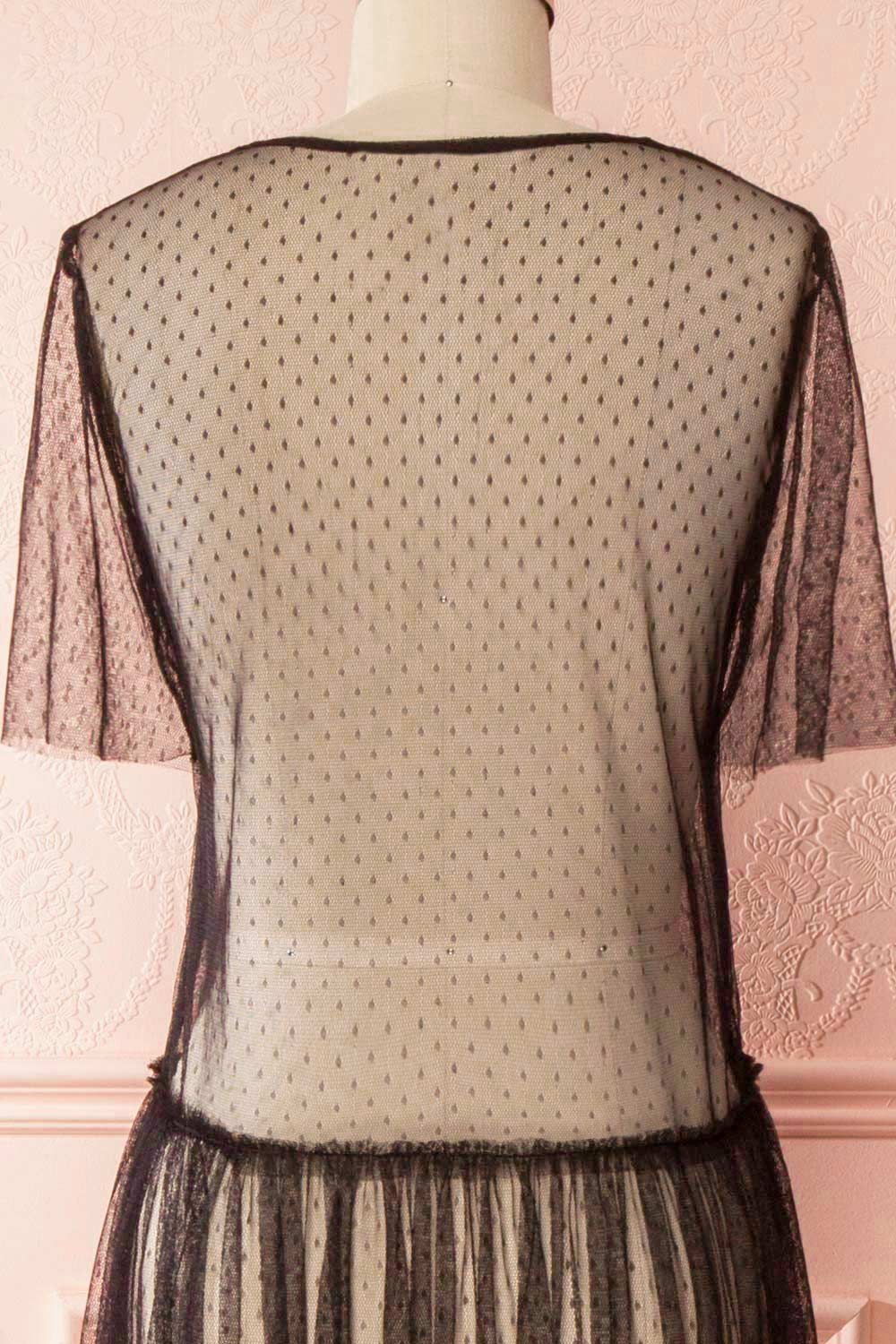 Éléa Noir Black Polkadot Mesh Midi Smock Dress | Boutique 1861