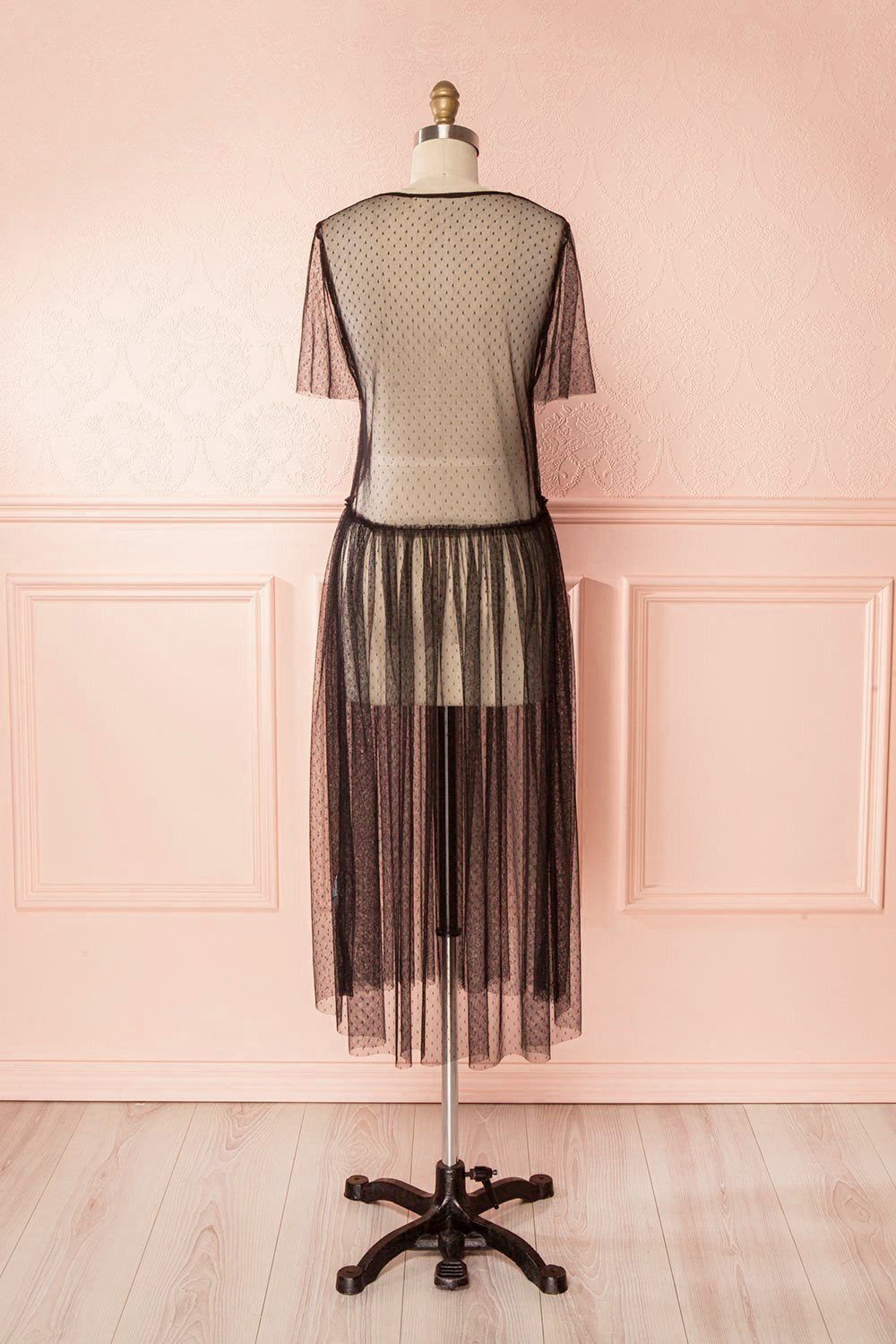 Éléa Noir Black Polkadot Mesh Midi Smock Dress | Boutique 1861