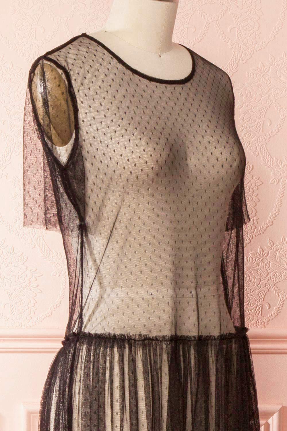 Éléa Noir Black Polkadot Mesh Midi Smock Dress | Boutique 1861