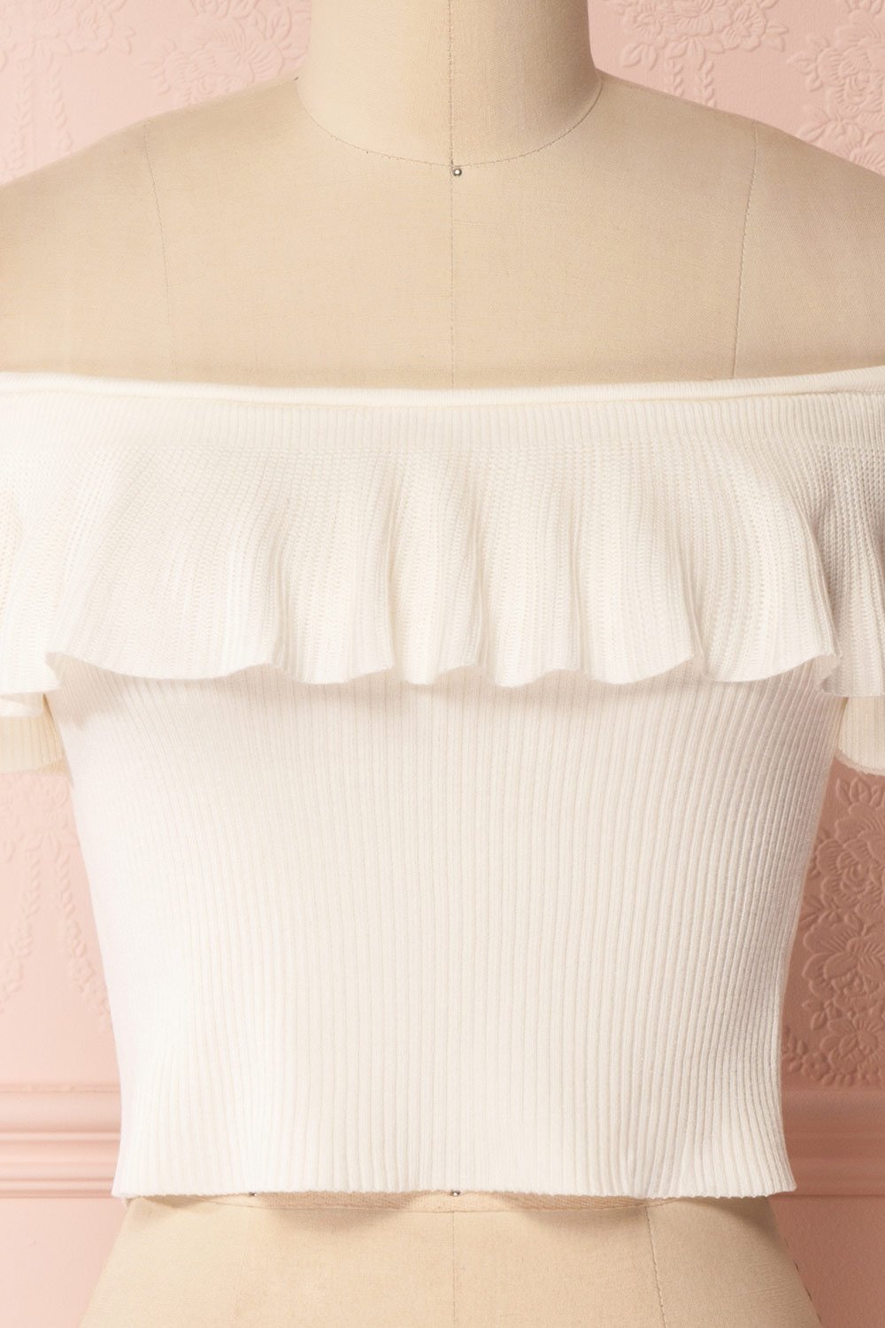 Eleonie Ivory Ribbed Off-Shoulder Crop Top | Boutique 1861